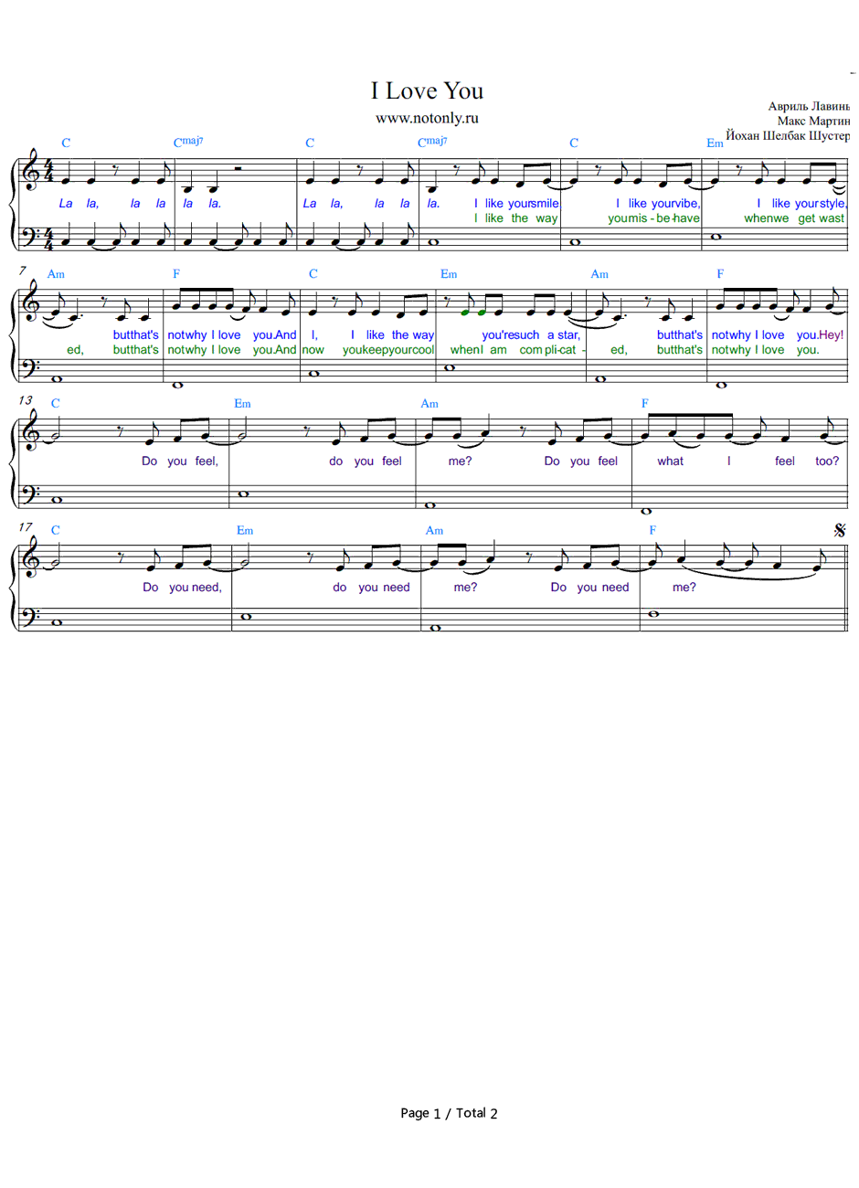 I Love You钢琴谱-Avril Lavigne1