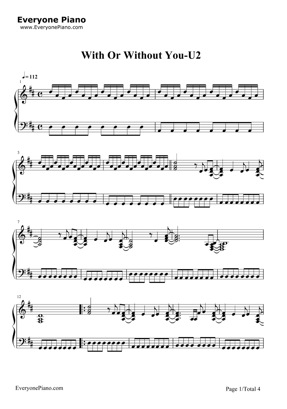 With Or Without You钢琴谱-U21