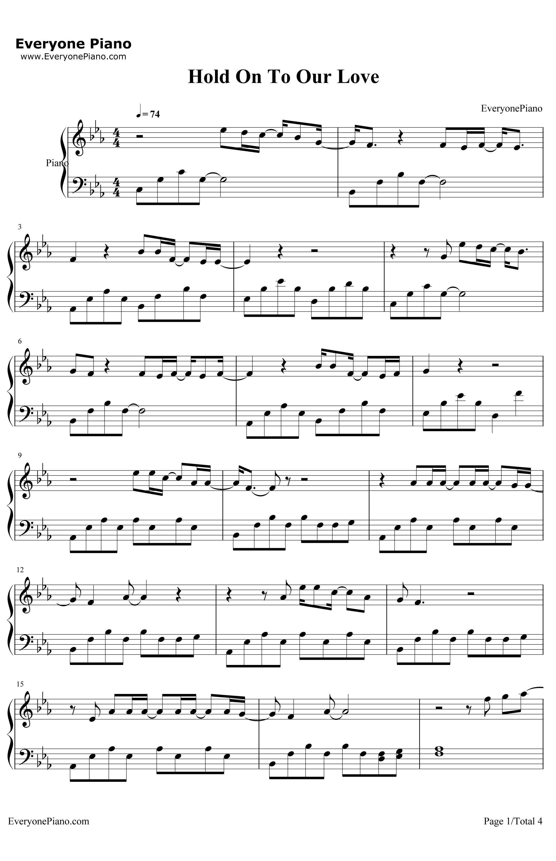 HoldOnToOurLove钢琴谱-TomChaplin1