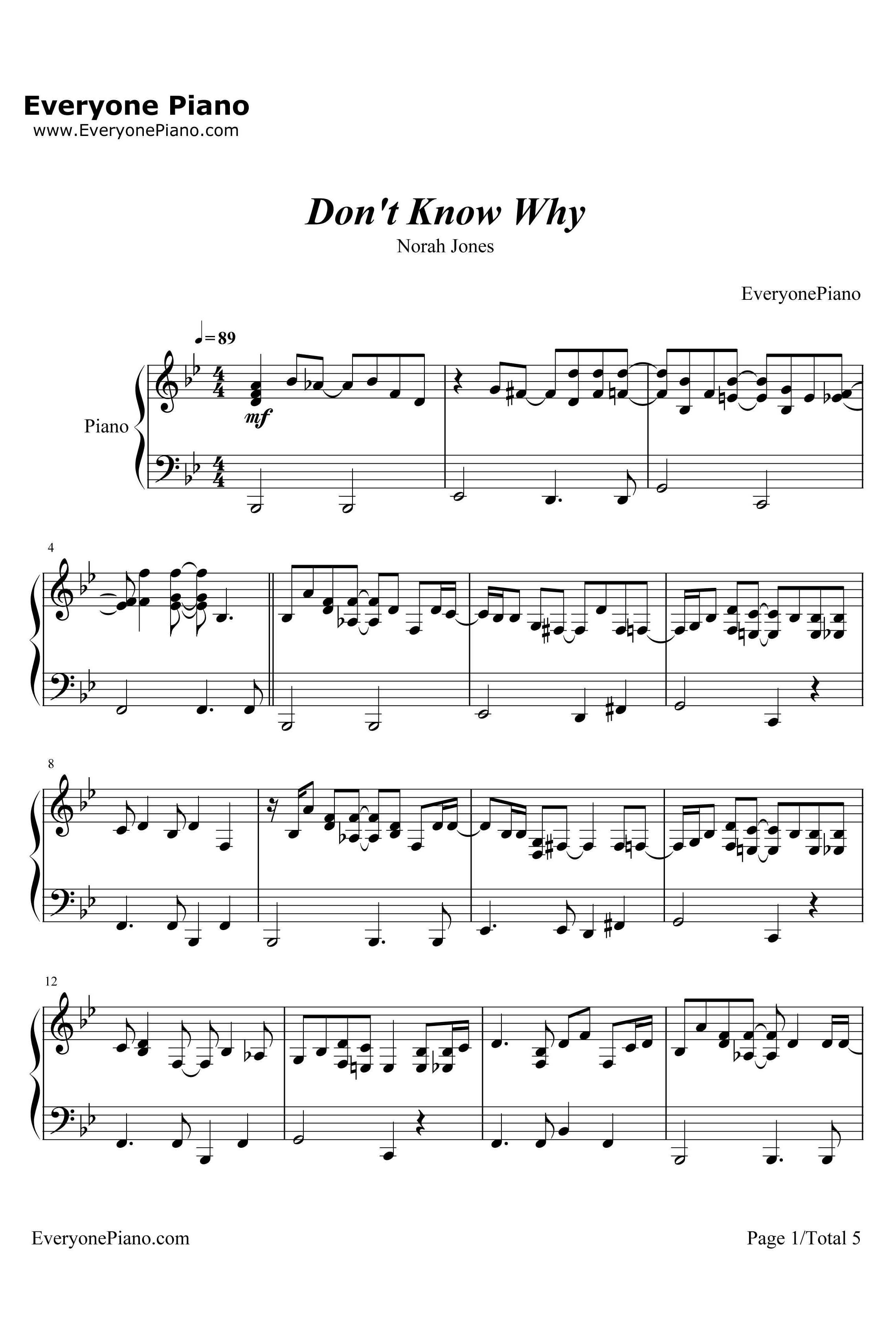 Don't Know Why钢琴谱-NorahJones　诺拉·琼斯　1