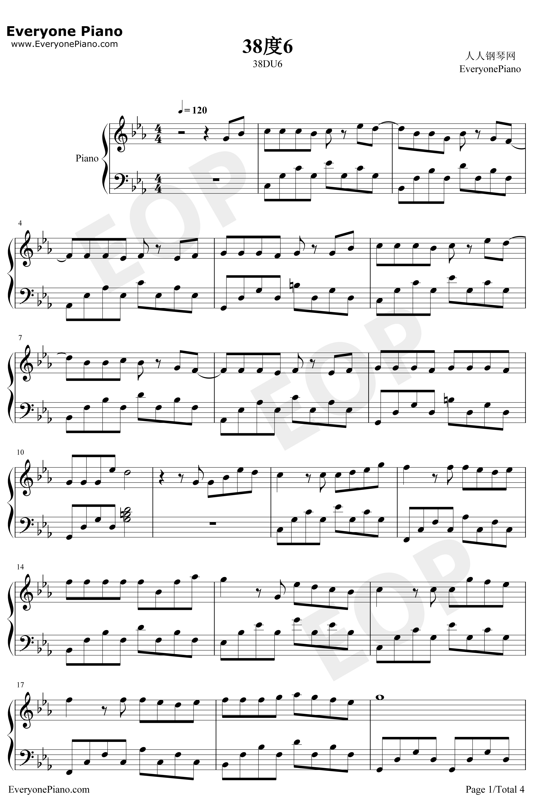 38度6钢琴谱-黑龙-拥抱这片绿洲那热烈的温柔-抖音歌曲1