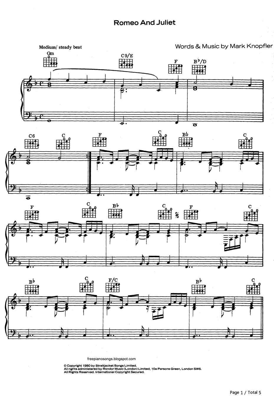 Romeo and Juliet钢琴谱-DireStraits1