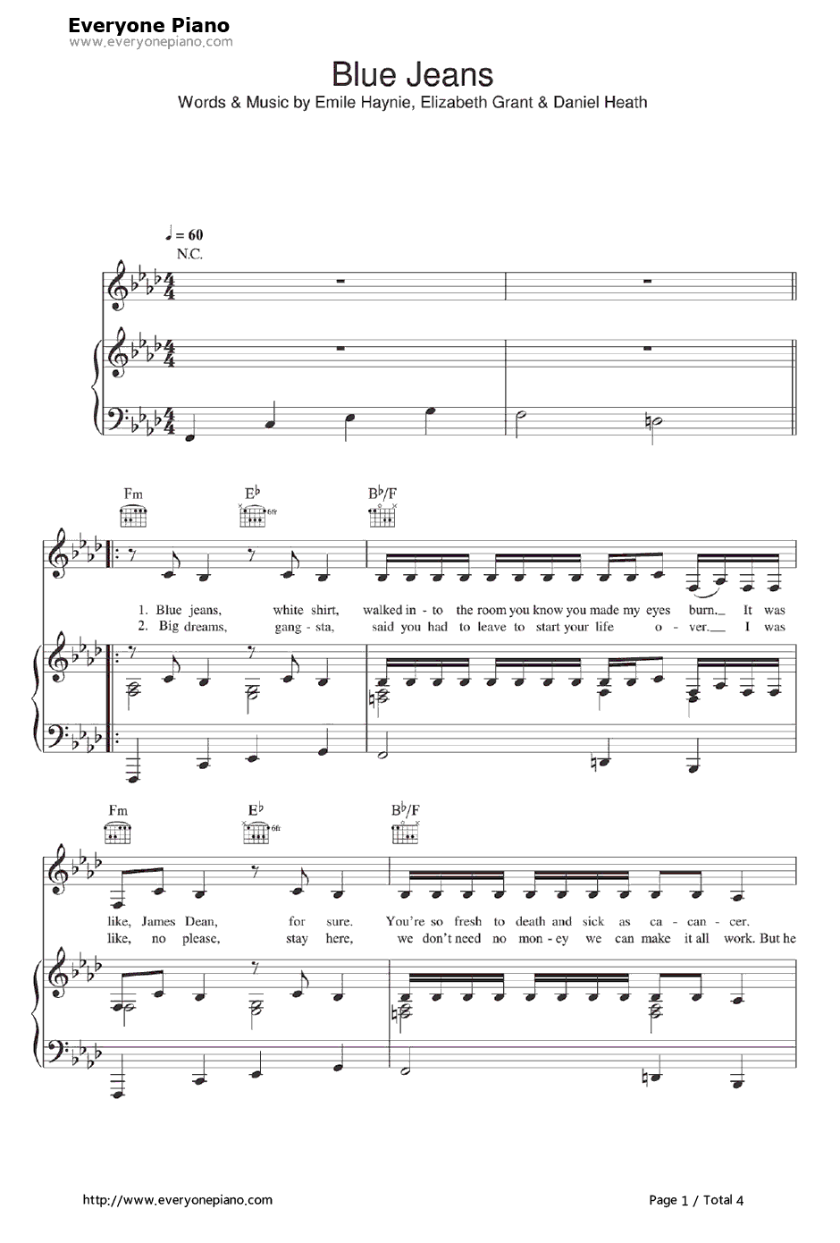 Blue Jeans钢琴谱-LanaDelRey1