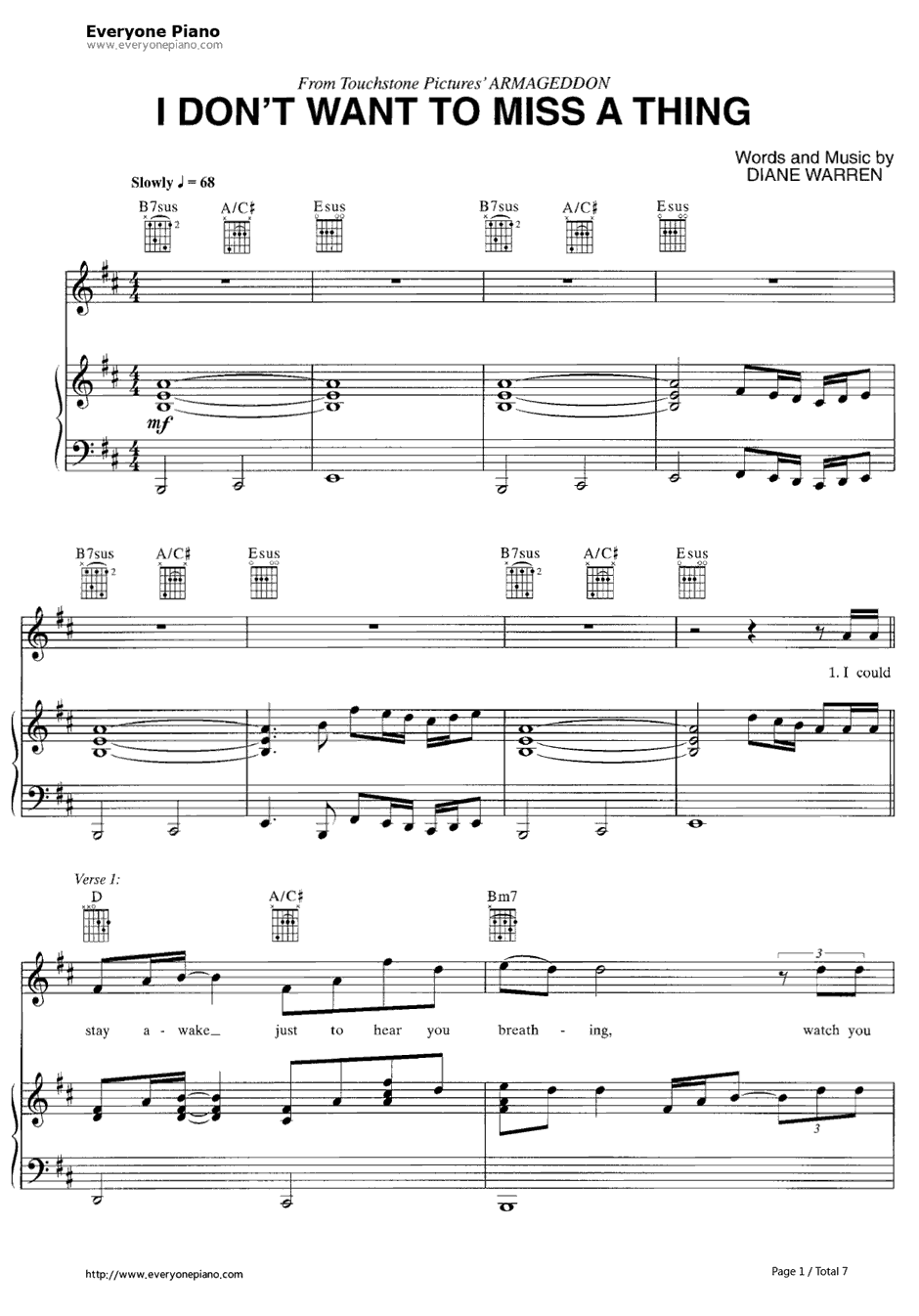 IDon't Want to Missa Thing钢琴谱-Aerosmith空中铁匠-绝世天劫主题曲1