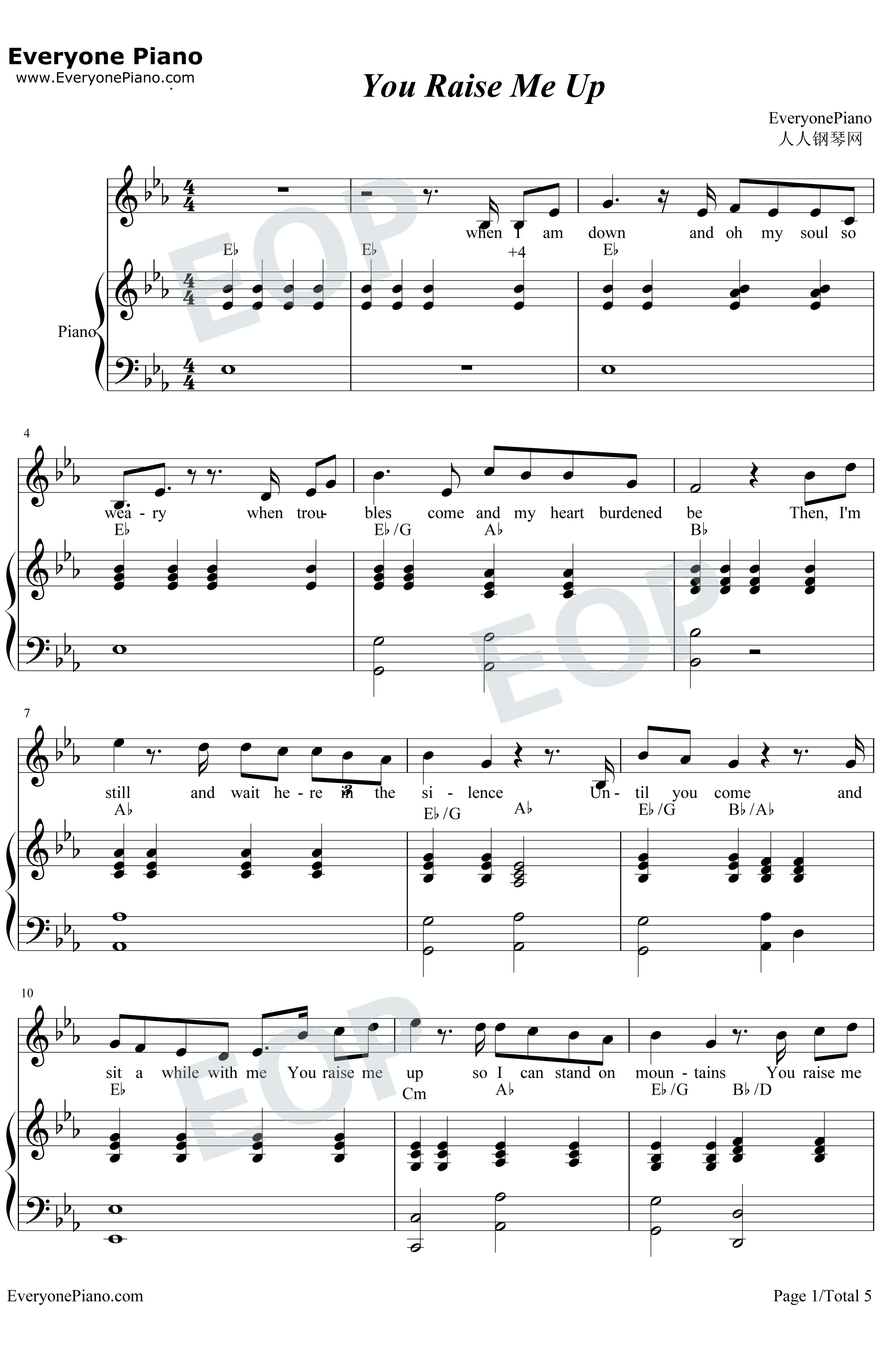 You Raise Me Up钢琴谱-Westlife1