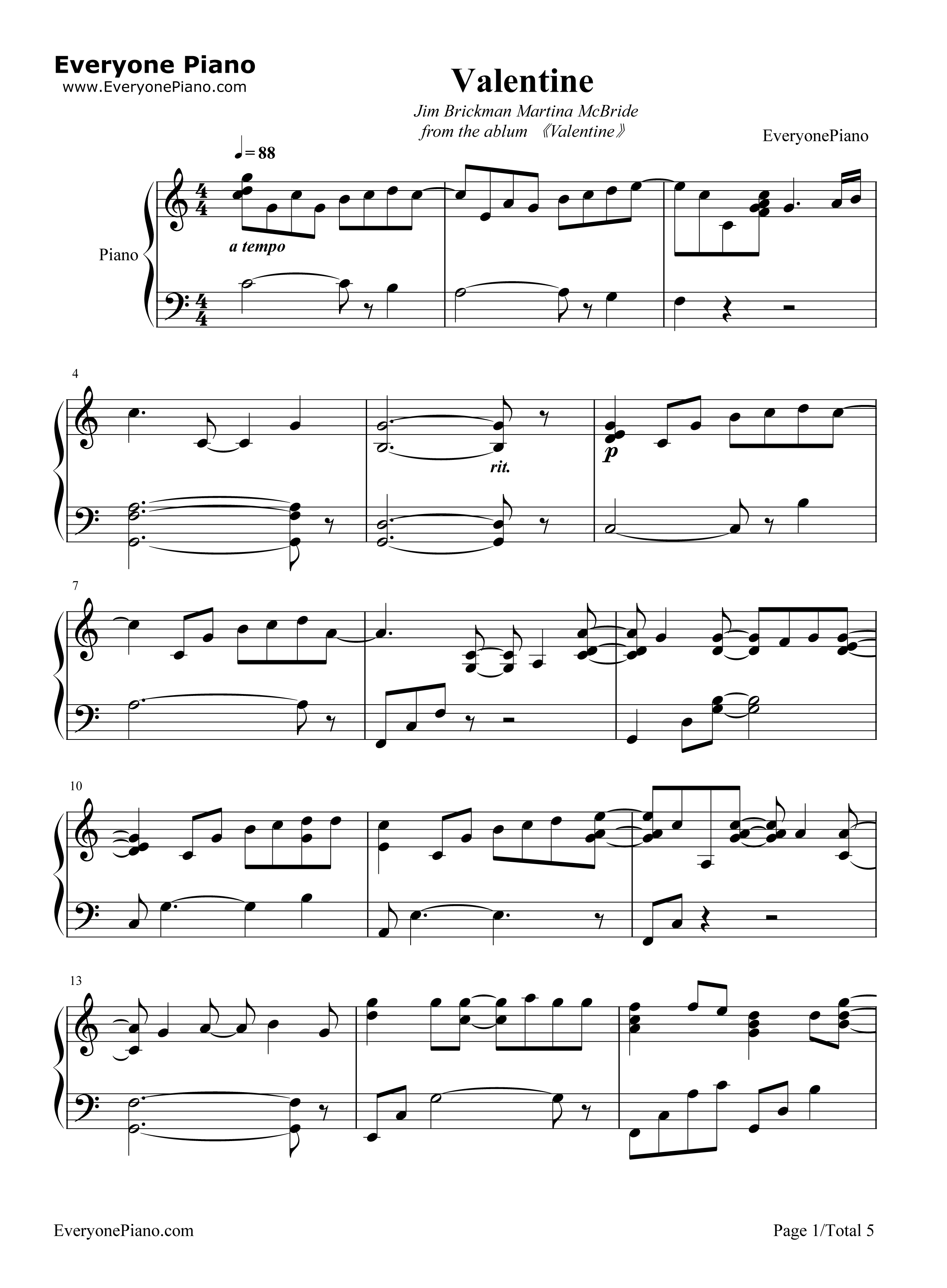 Valentine钢琴谱-Jim Brickman Martina McBride1