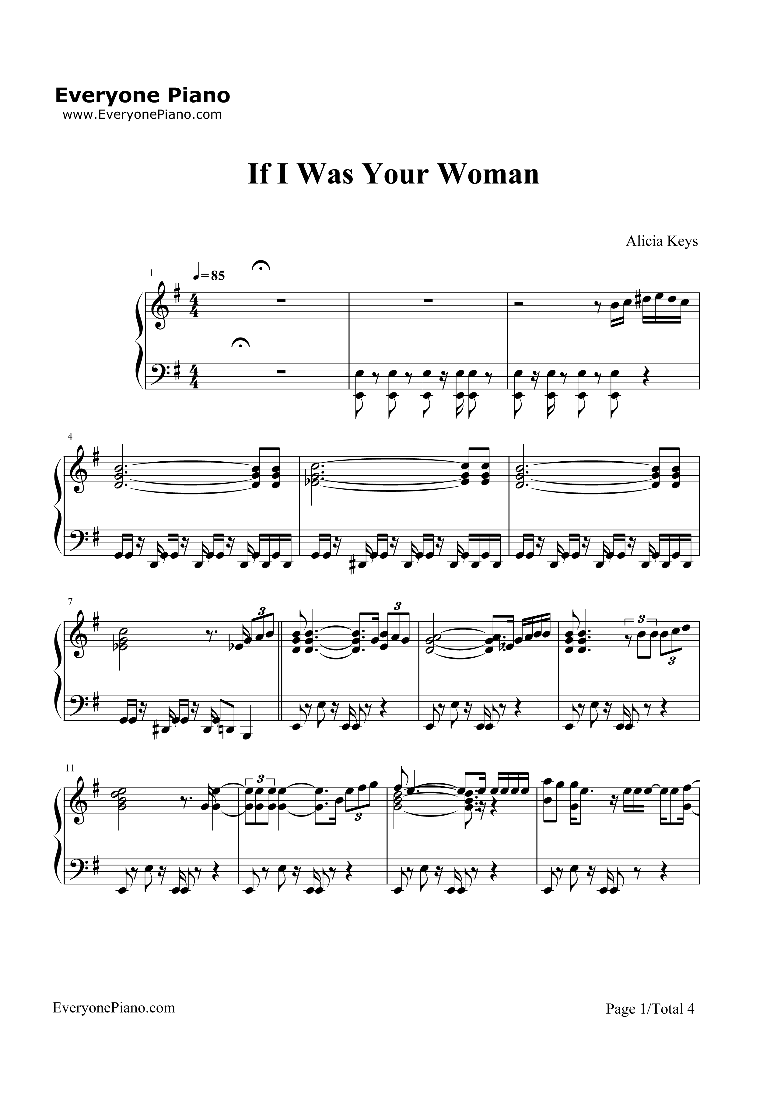 If I Was Your Woman/Walk On By钢琴谱-Alicia Keys1