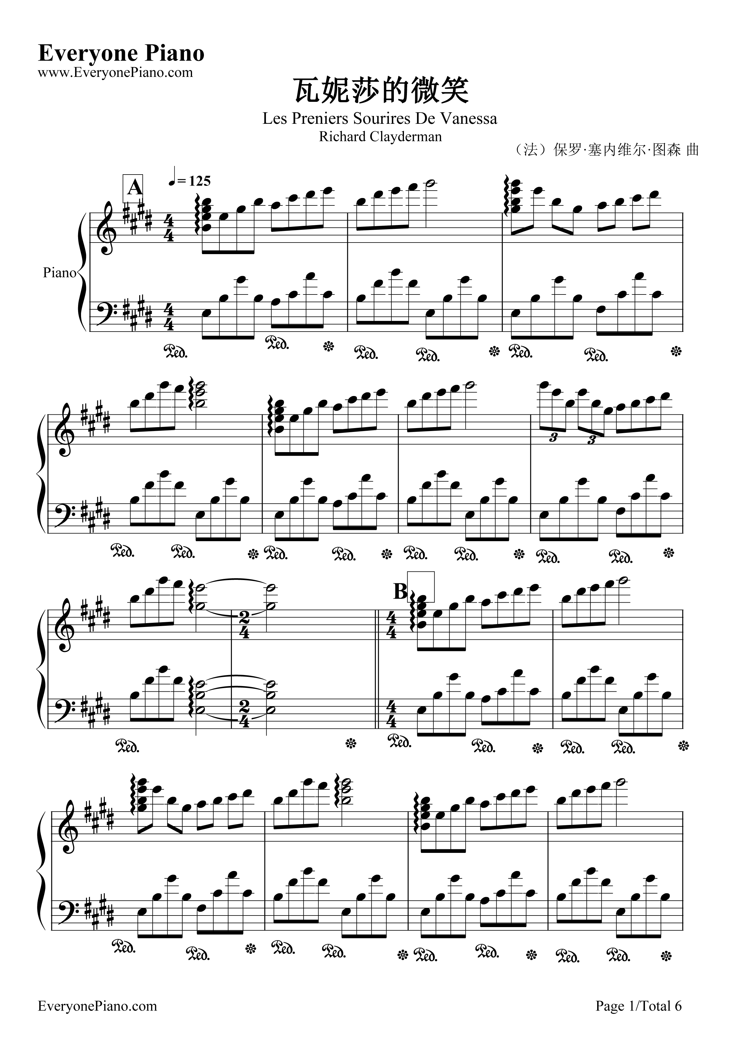 瓦妮莎的微笑钢琴谱-理查德.克莱德曼  Richard Clayderman1