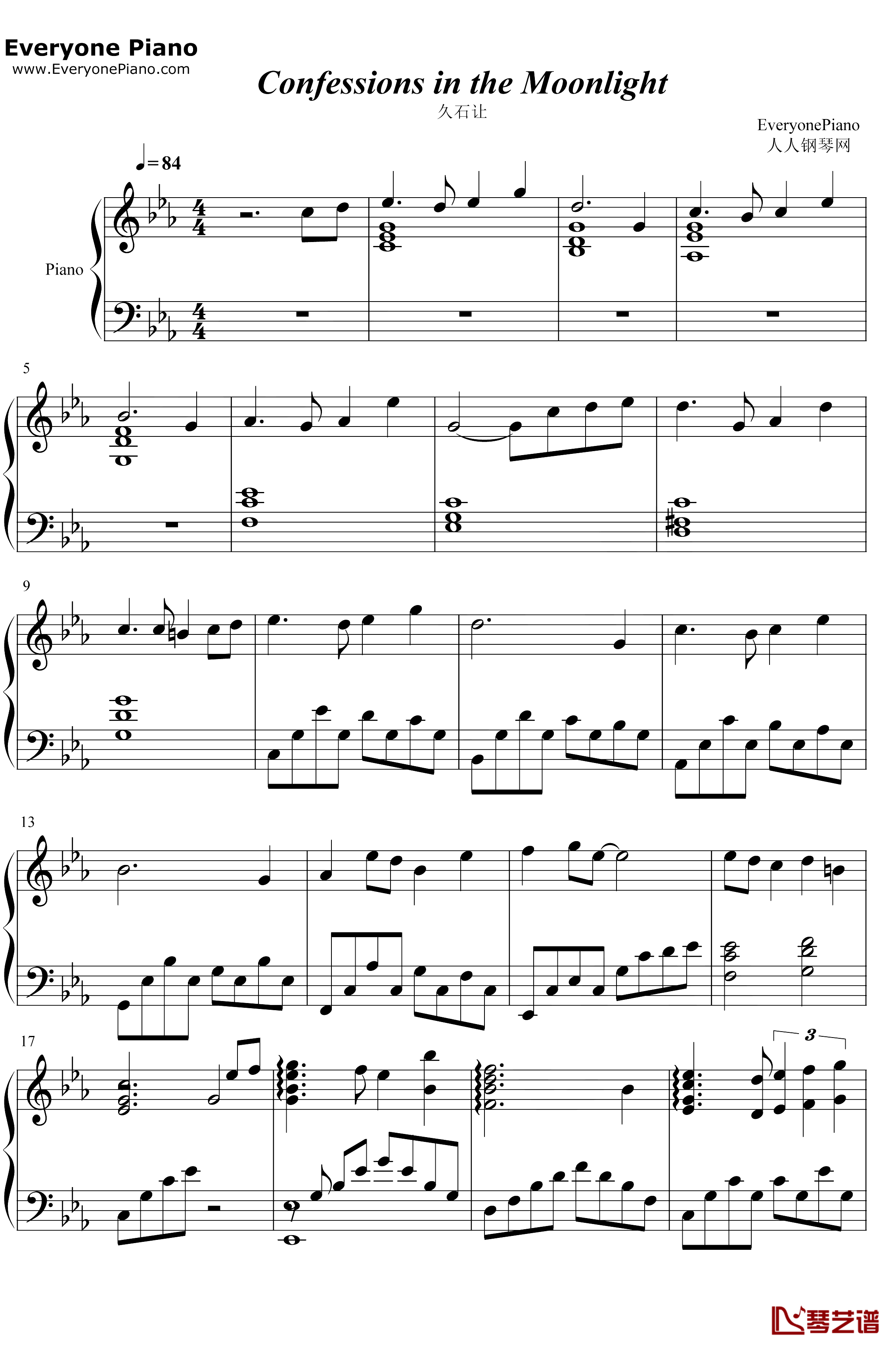 Confessions in the Moonlight钢琴谱-久石让1