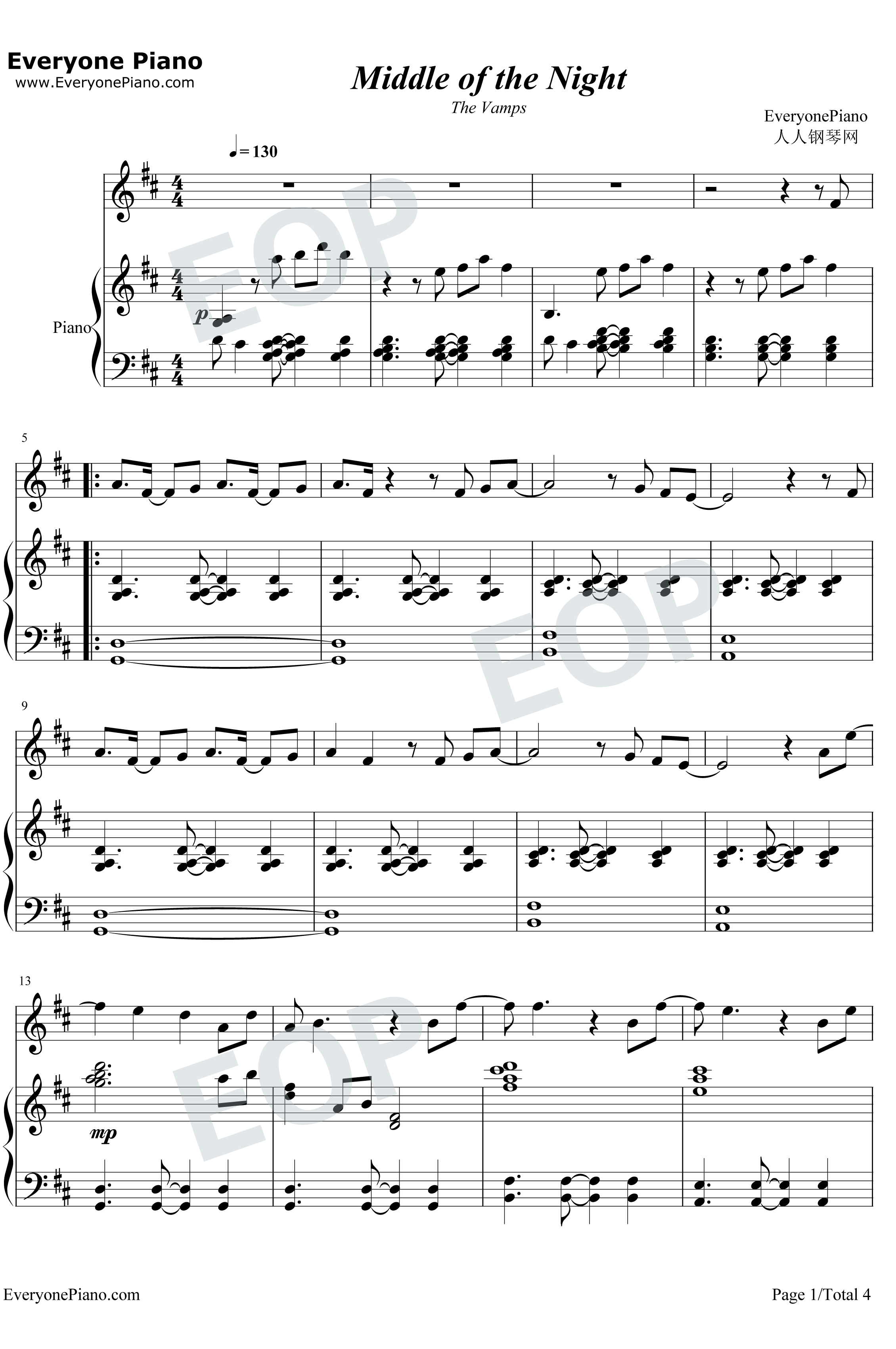 Middle of the Night钢琴谱-The Vamps / Martin Jensen1