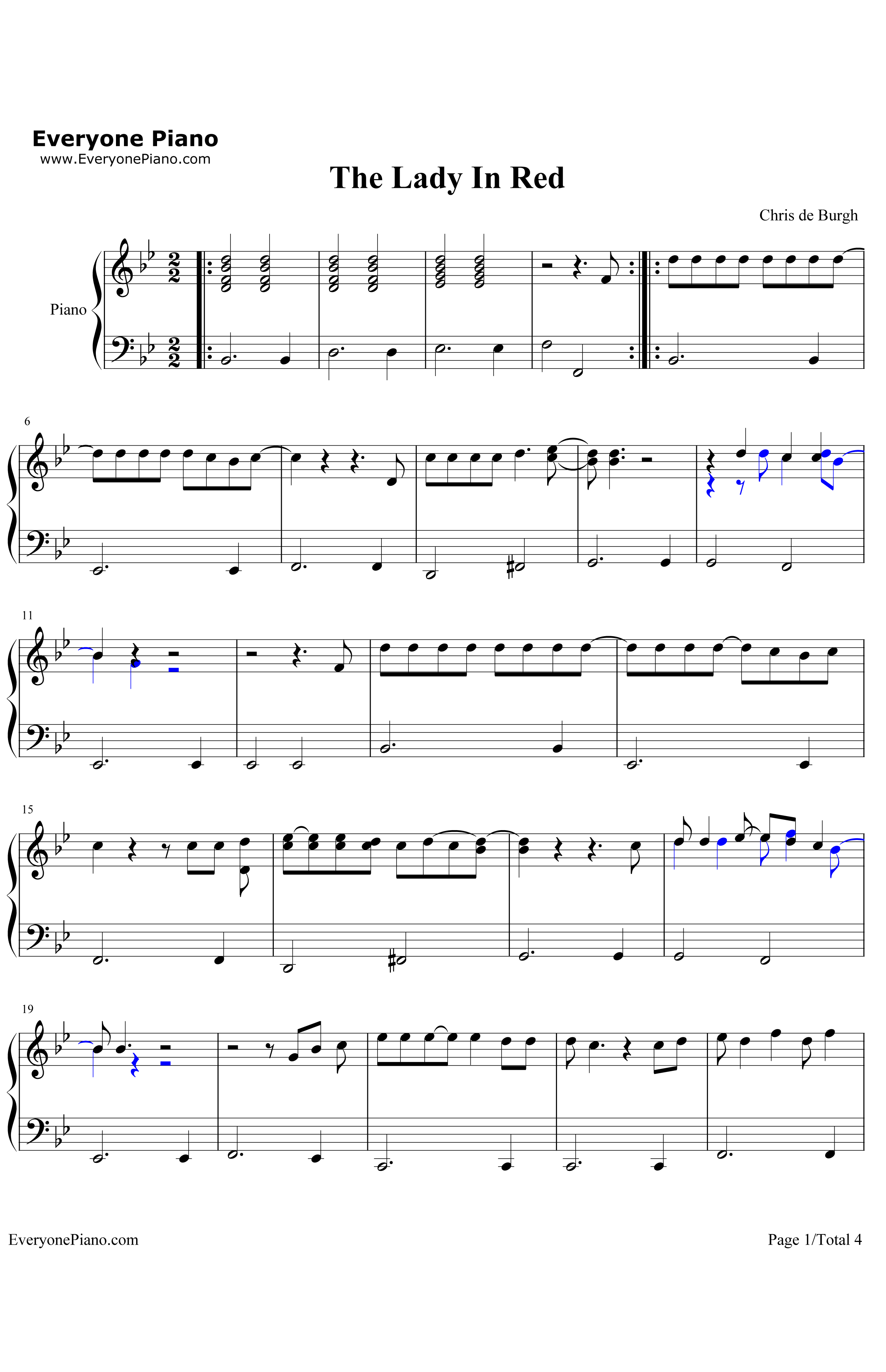 TheLadyinRed钢琴谱-ChrisdeBurgh1