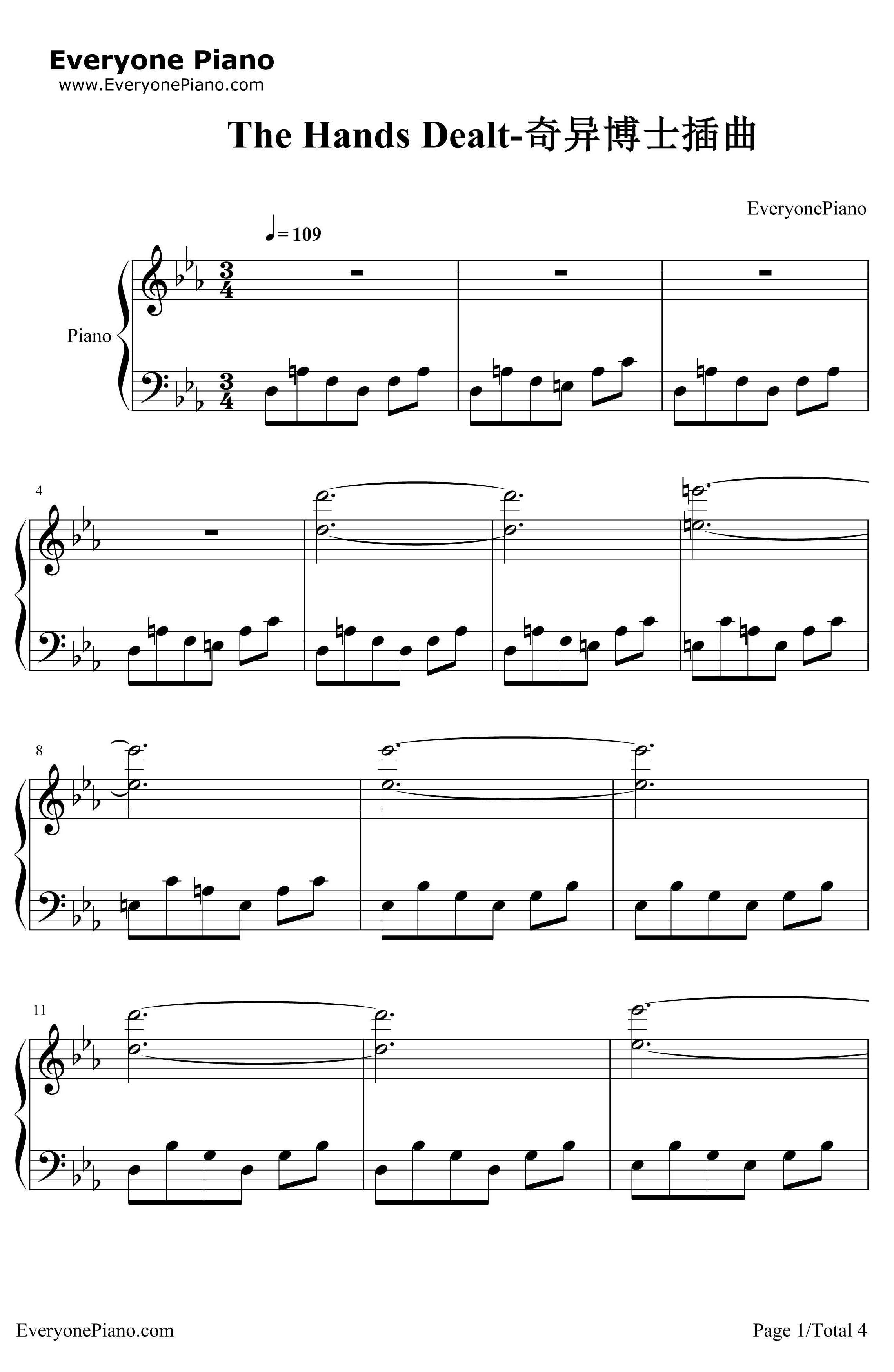 TheHandsDealt钢琴谱-MichaelGiacchino-电影《奇异博士》插曲1