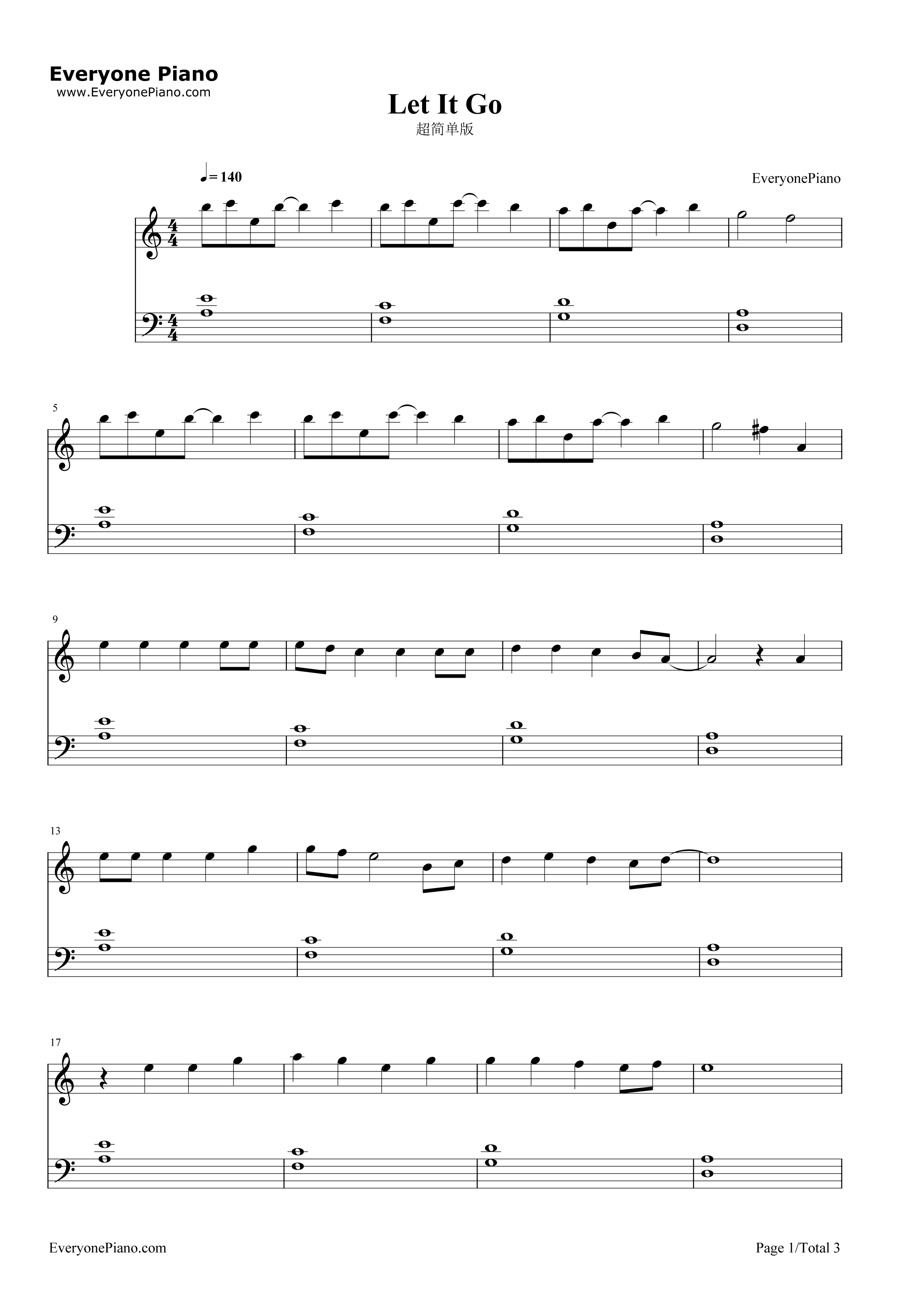 Let It Go超简单版钢琴谱-DemiLovato-冰雪奇缘主题曲1