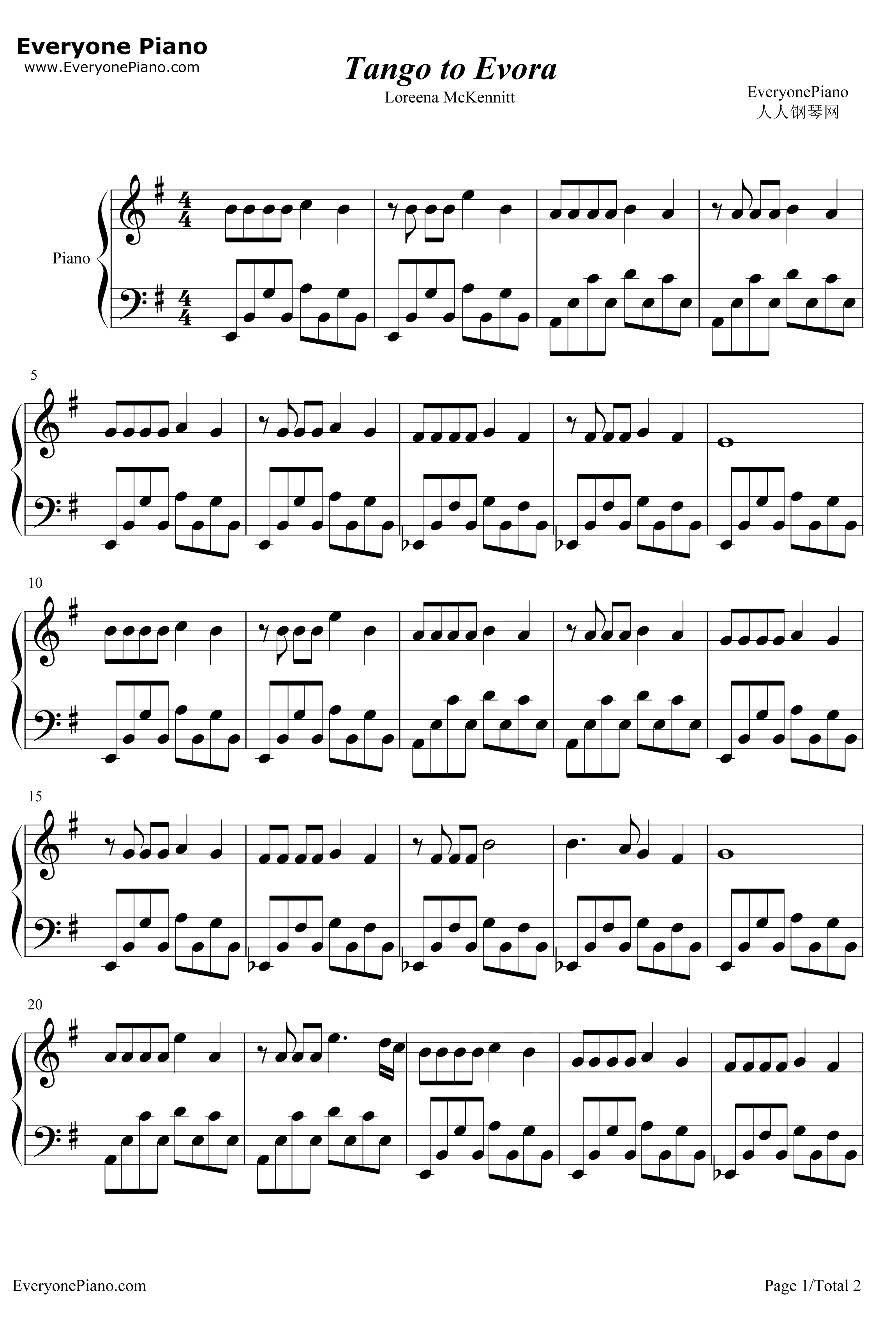 Tango to Evora钢琴谱-Loreena McKennitt1