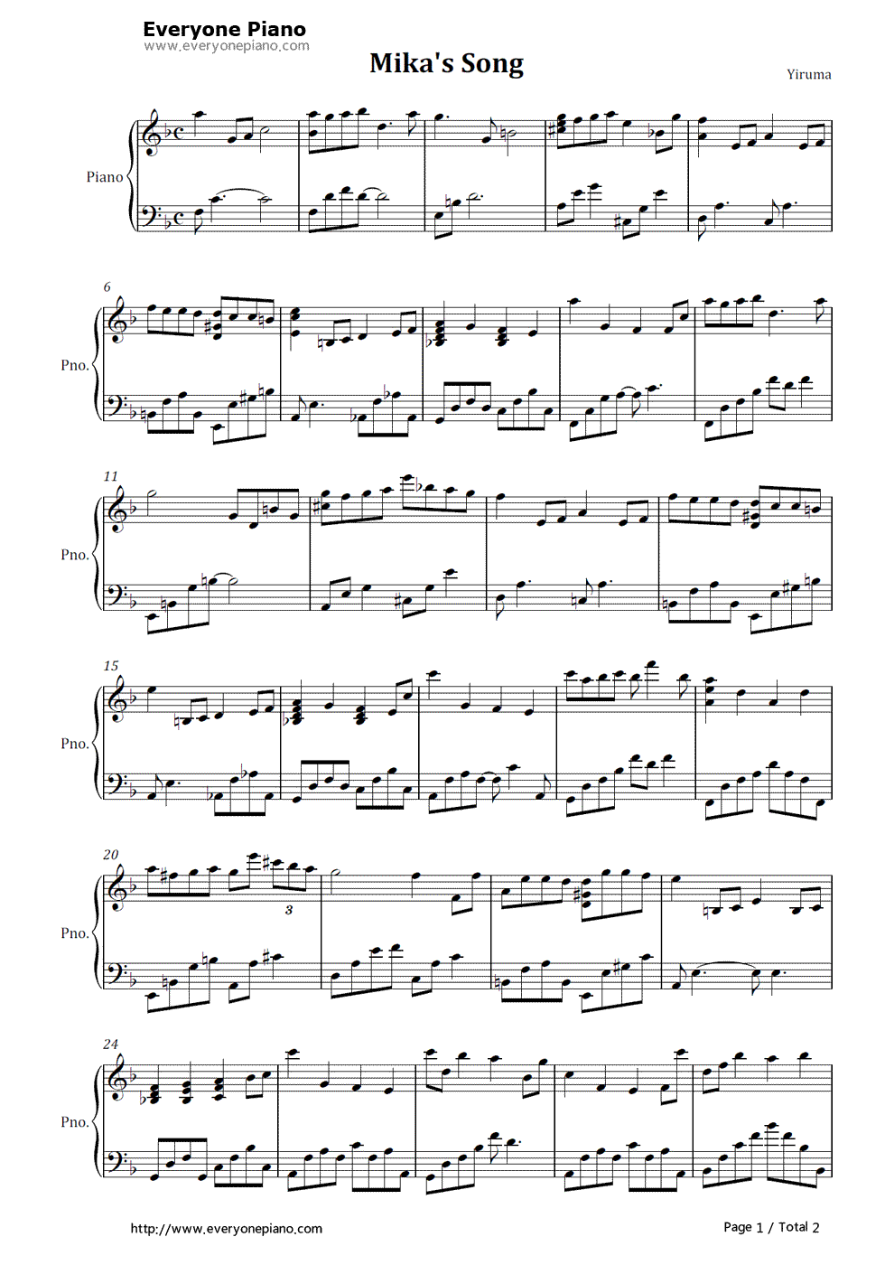 米卡的歌钢琴谱-李闰珉  Yiruma1