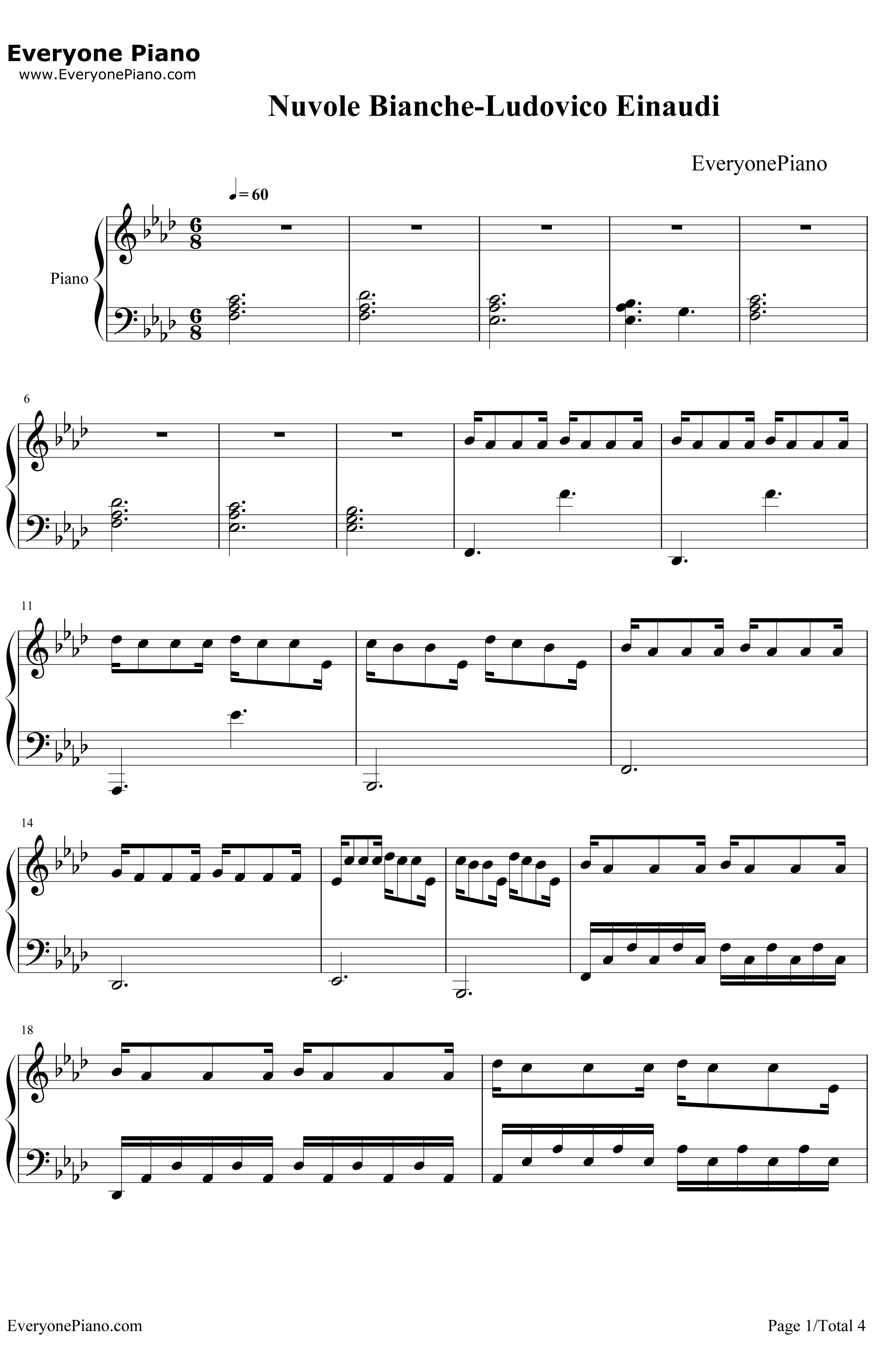 Nuvole Bianche钢琴谱--Ludovico Einaudi1