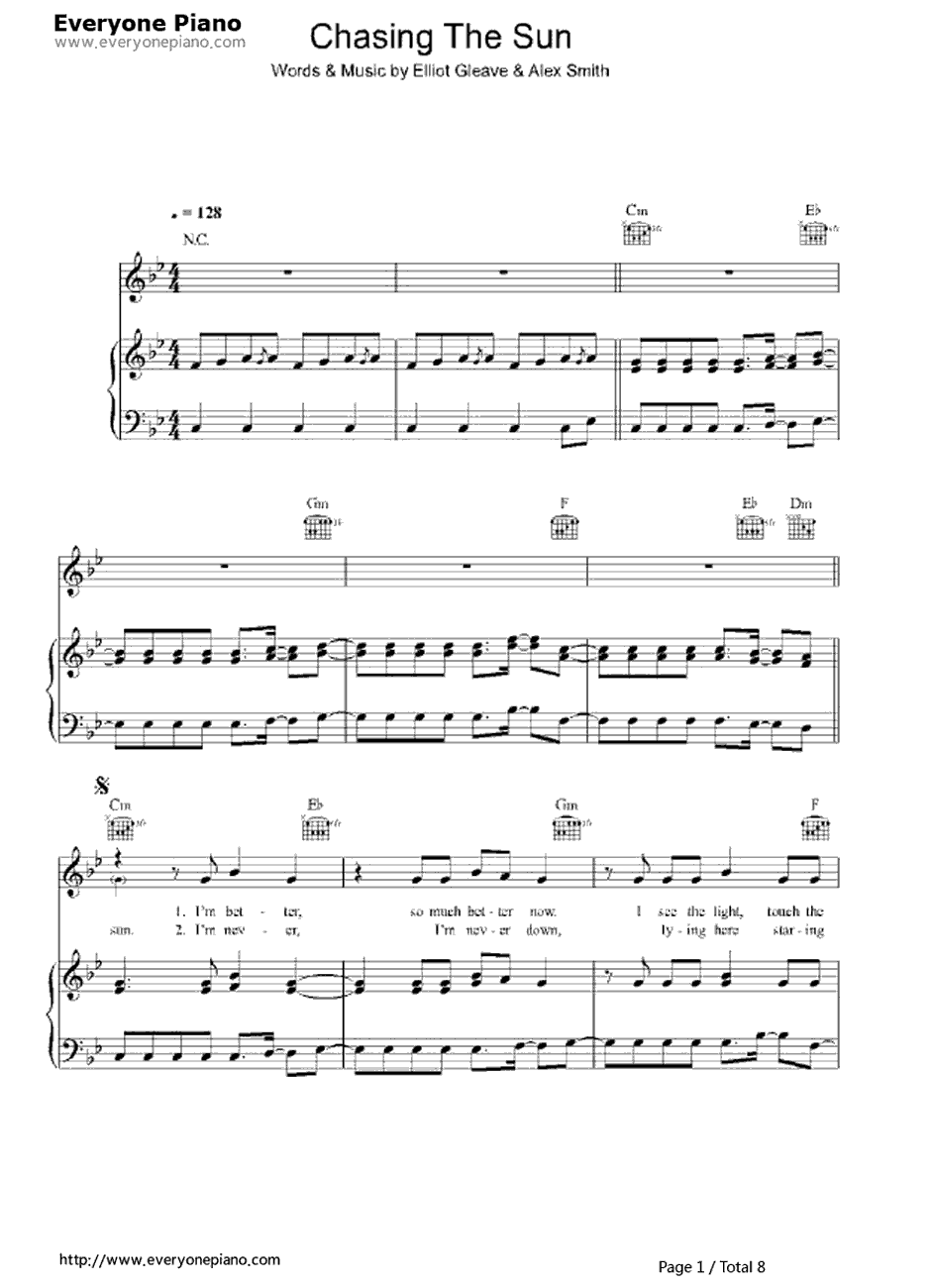 Chasing the Sun钢琴谱-TheWanted-冰川时代4主题曲1