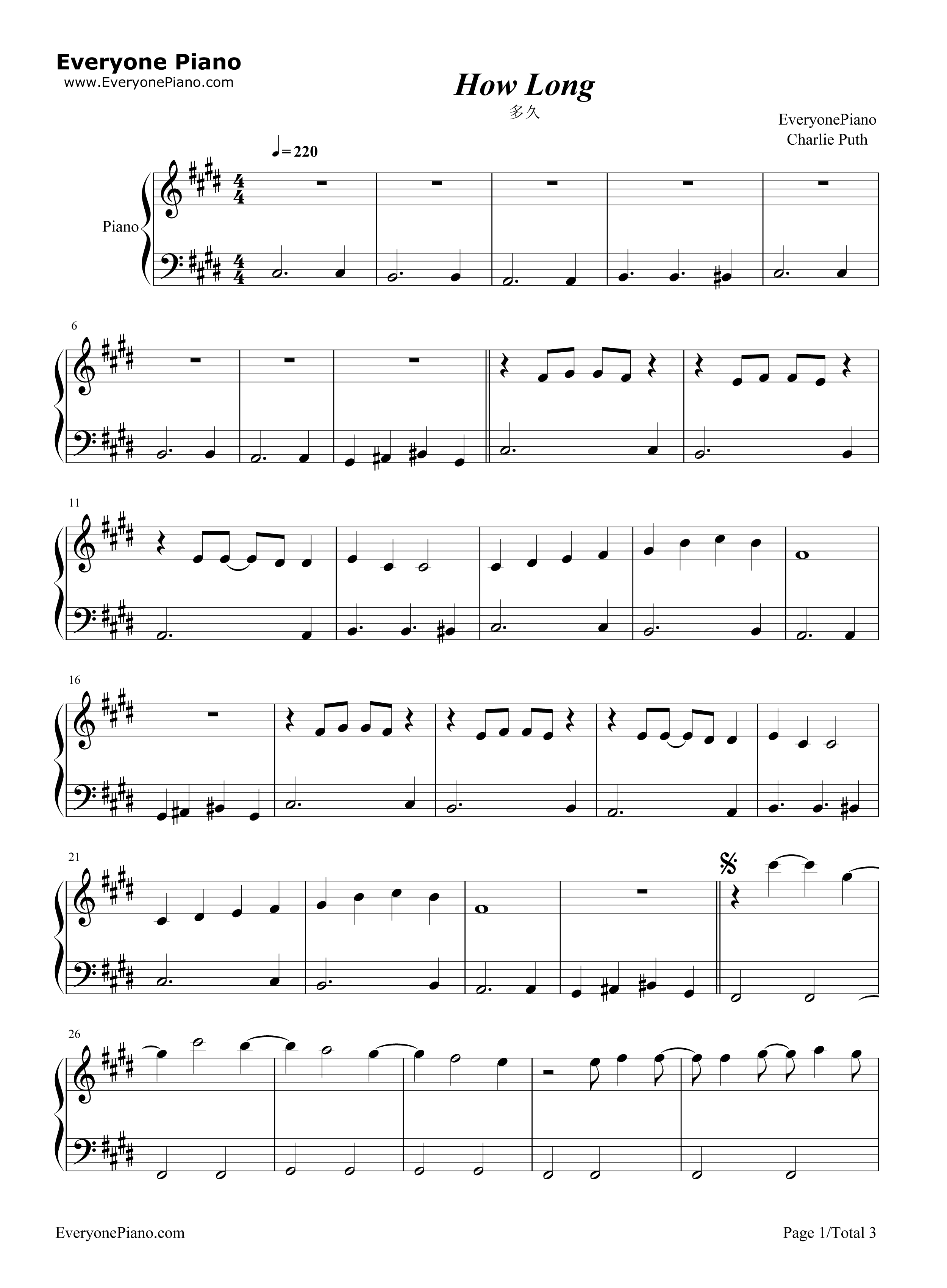 How Long钢琴谱-Charlie Puth1