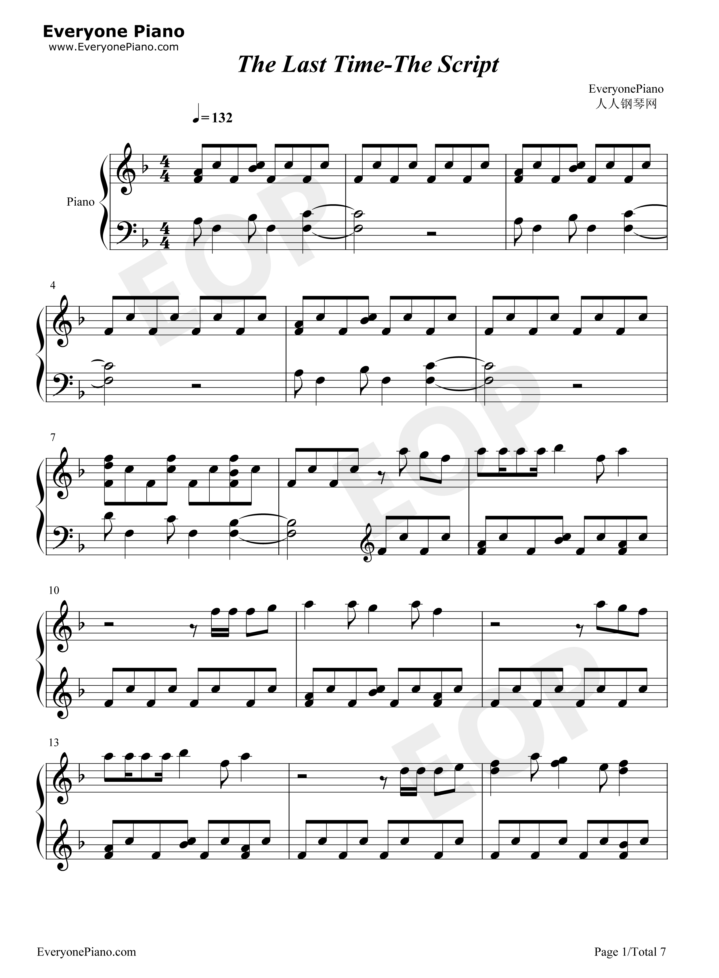 The Last Time钢琴谱-The Script1