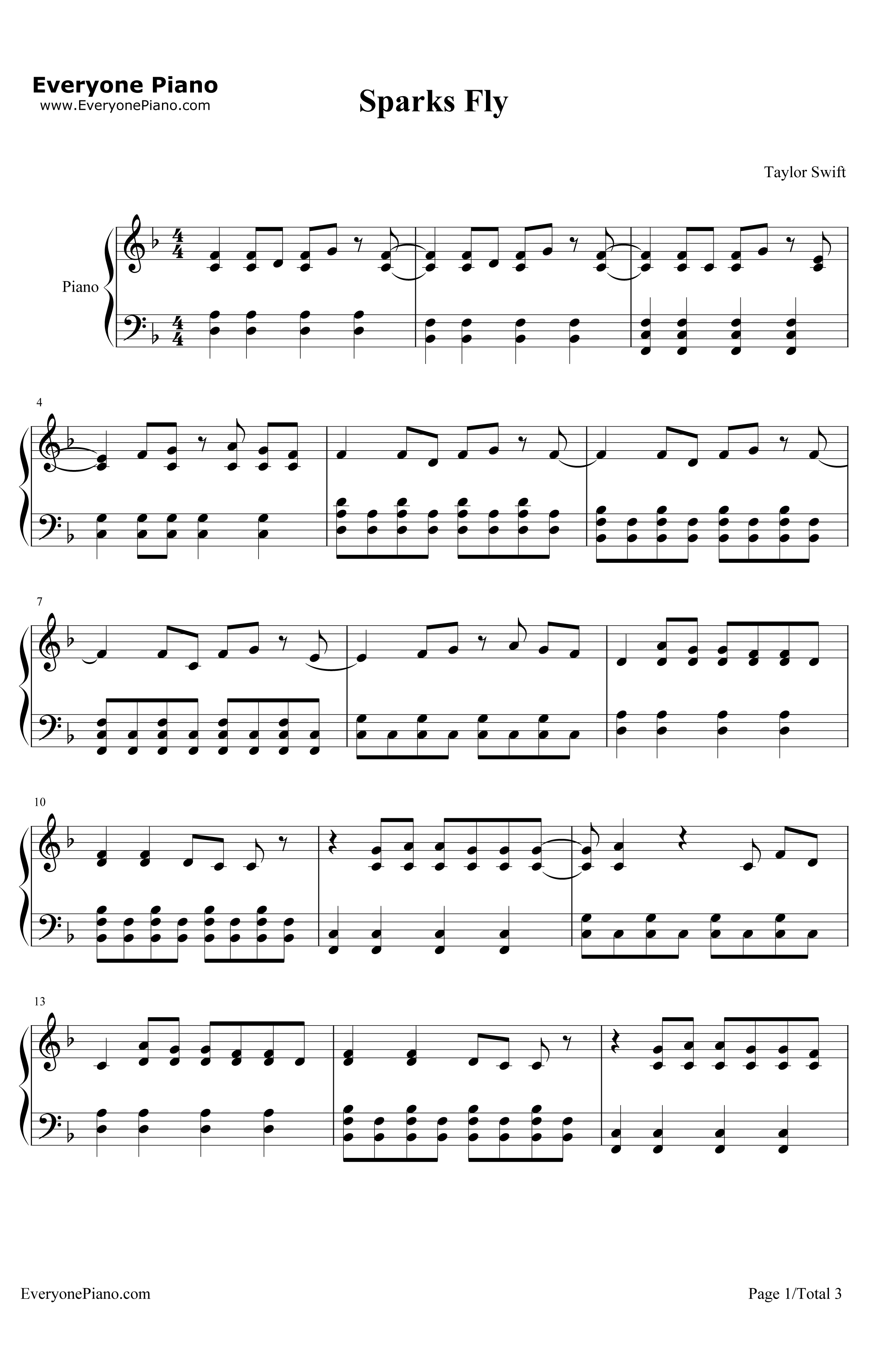 SparksFly钢琴谱-TaylorSwift1
