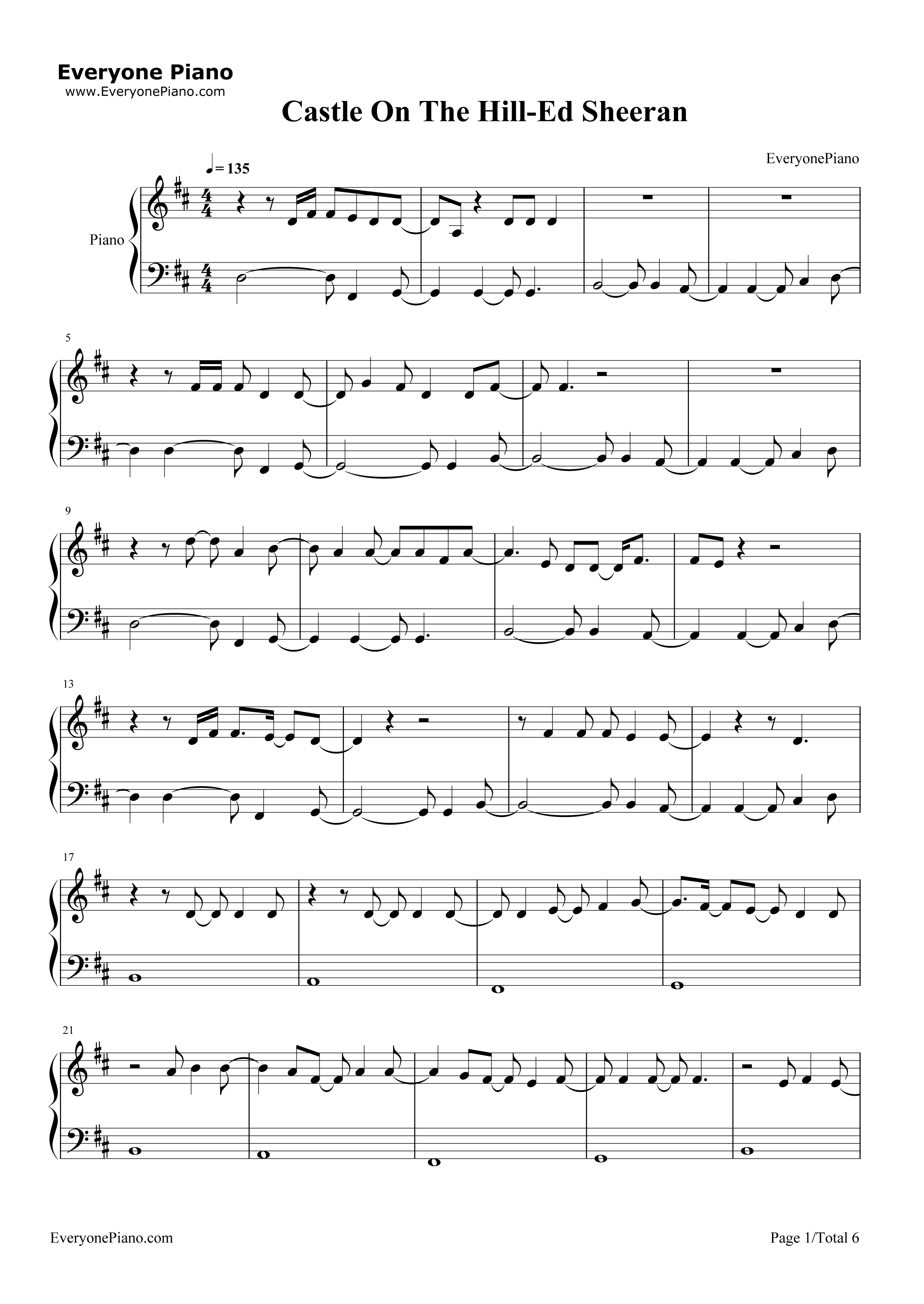 Castle On The Hill钢琴谱-Ed Sheeran1