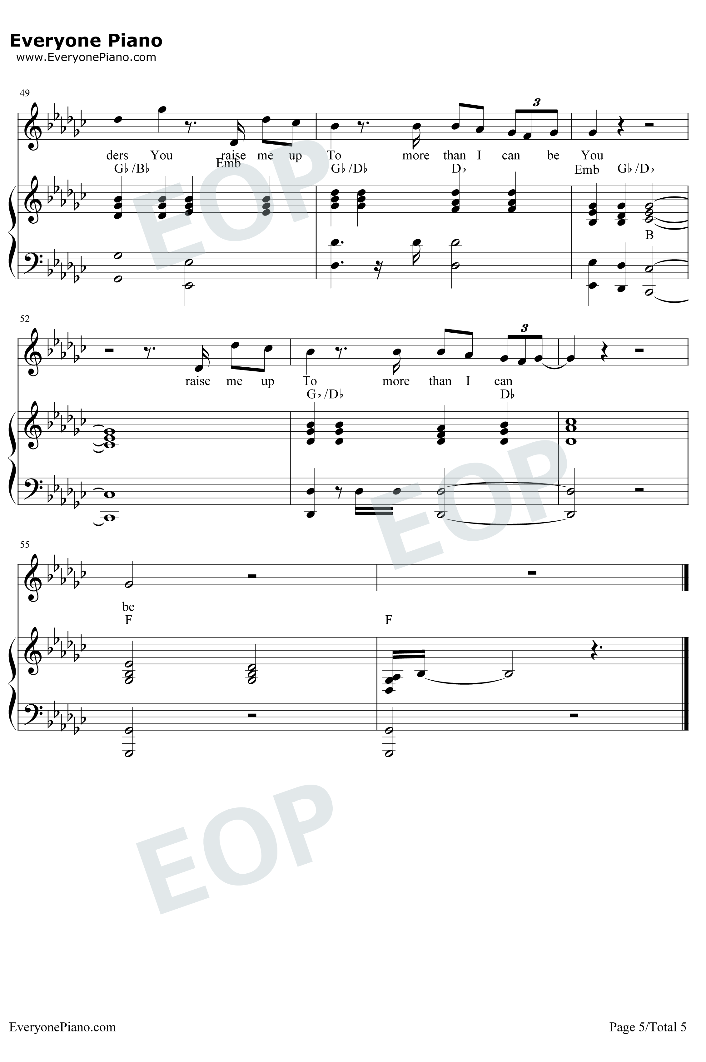 You Raise Me Up钢琴谱-Westlife5