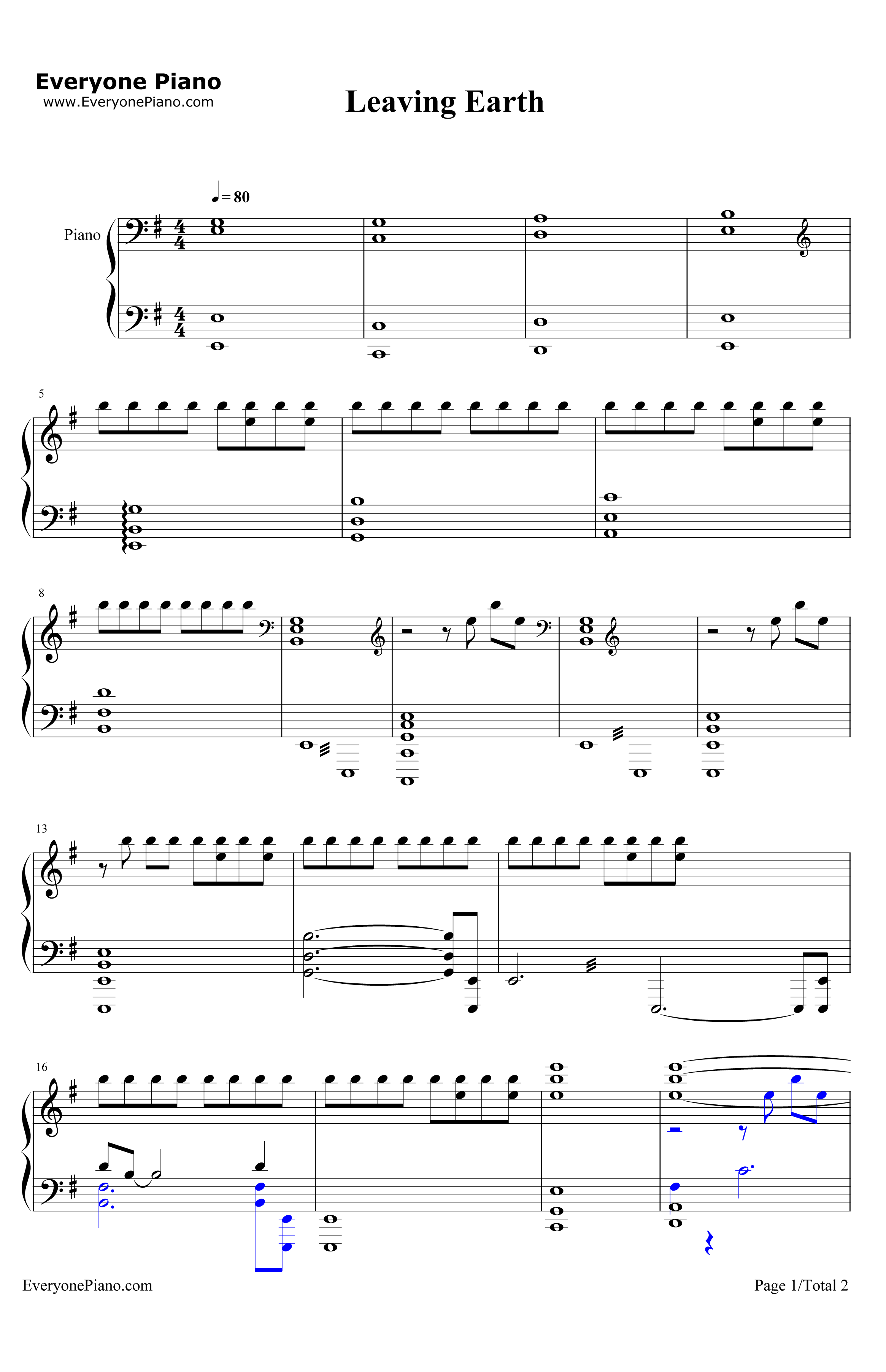LeavingEarth钢琴谱-SamHulick-质量效应3原声音乐1