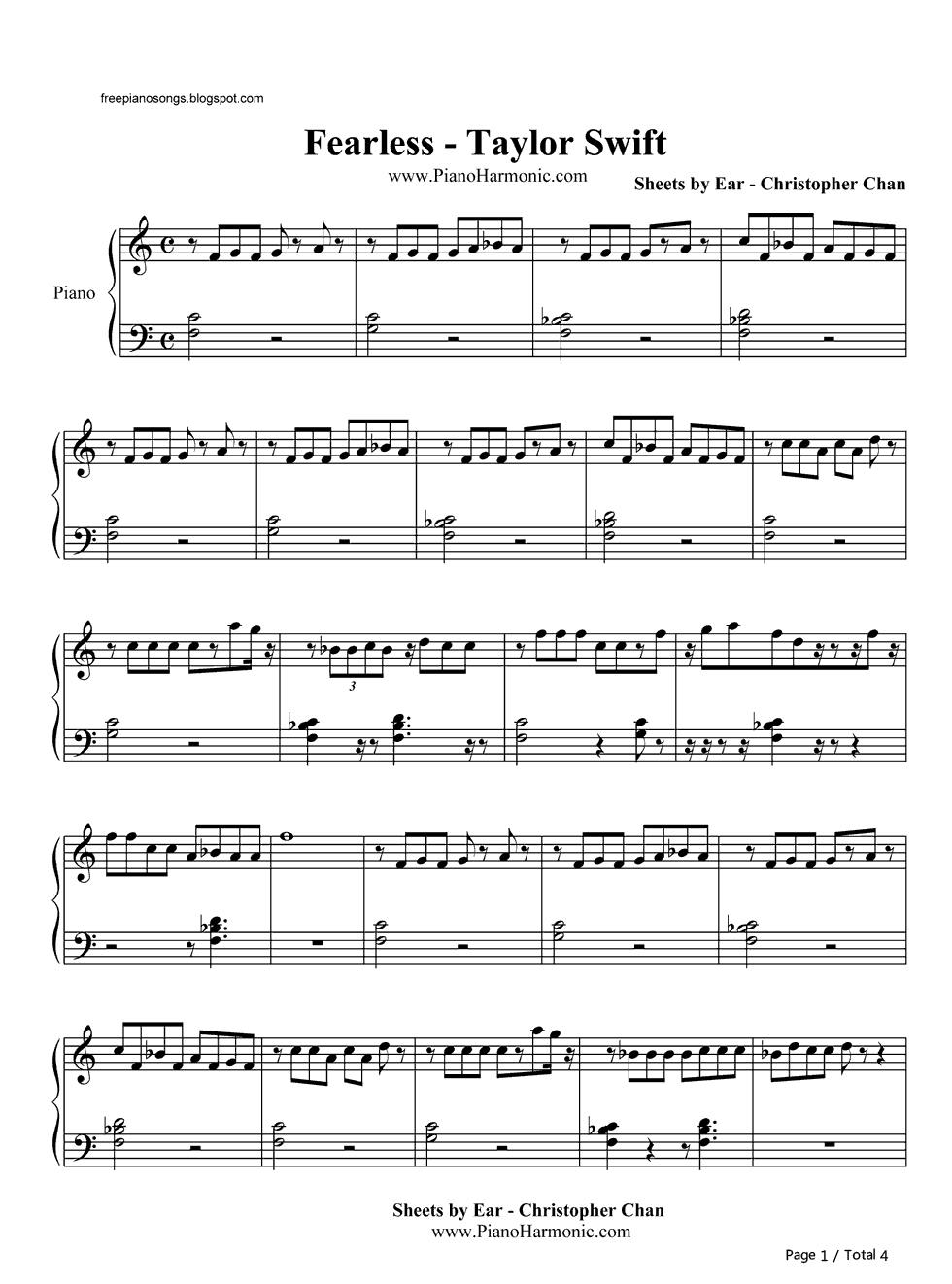 Fearless钢琴谱-Taylor Swift1