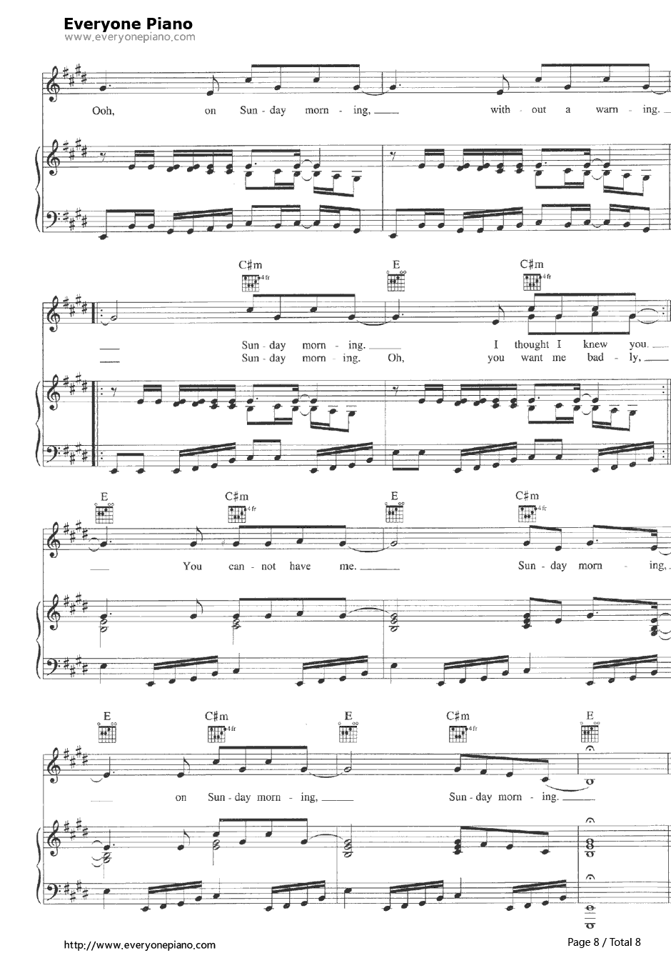 Sun day Morning钢琴谱-NoDoubt8
