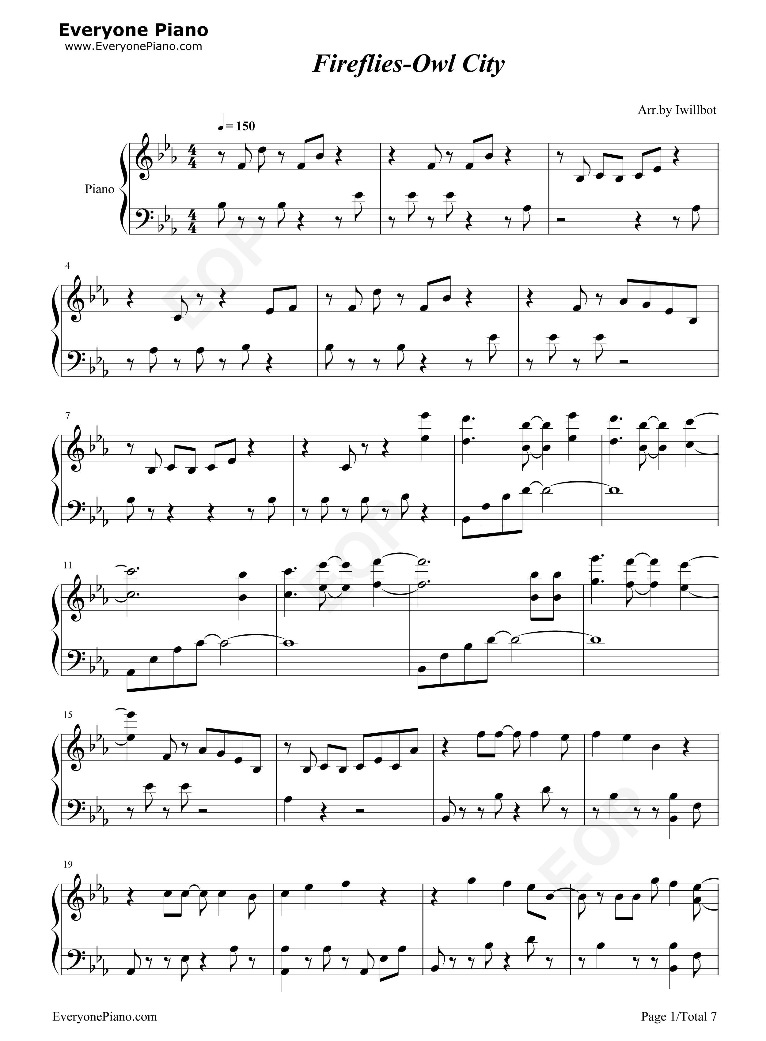Fireflies钢琴谱-Owl City1