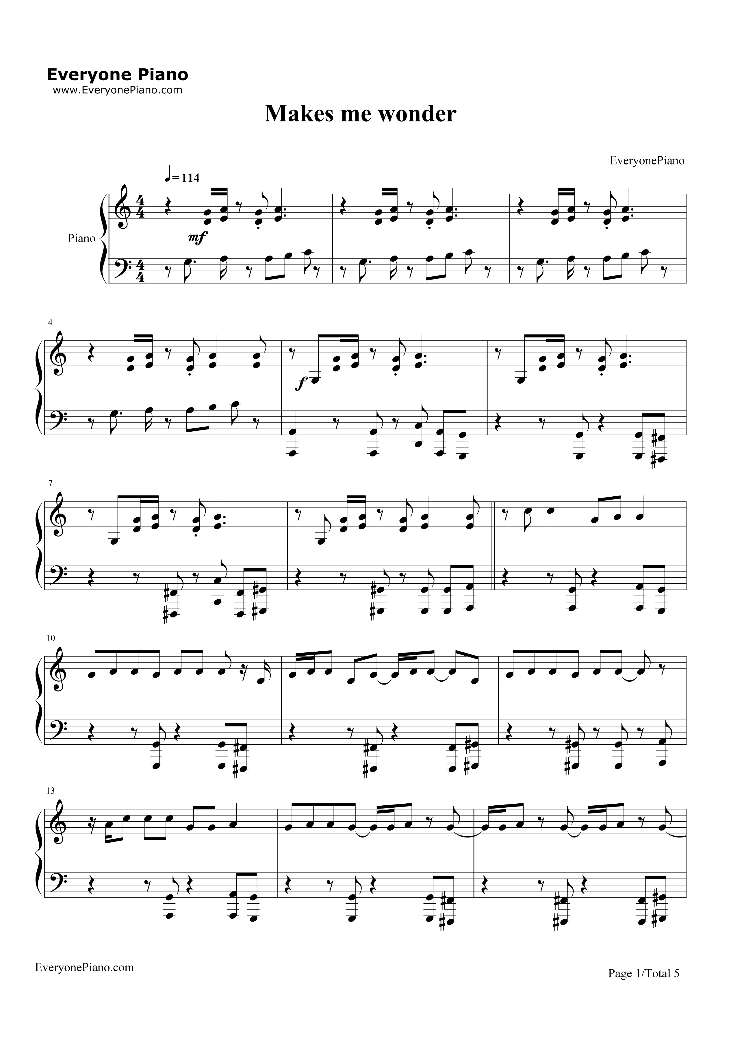 Makes Me Wonder钢琴谱-Maroon 51