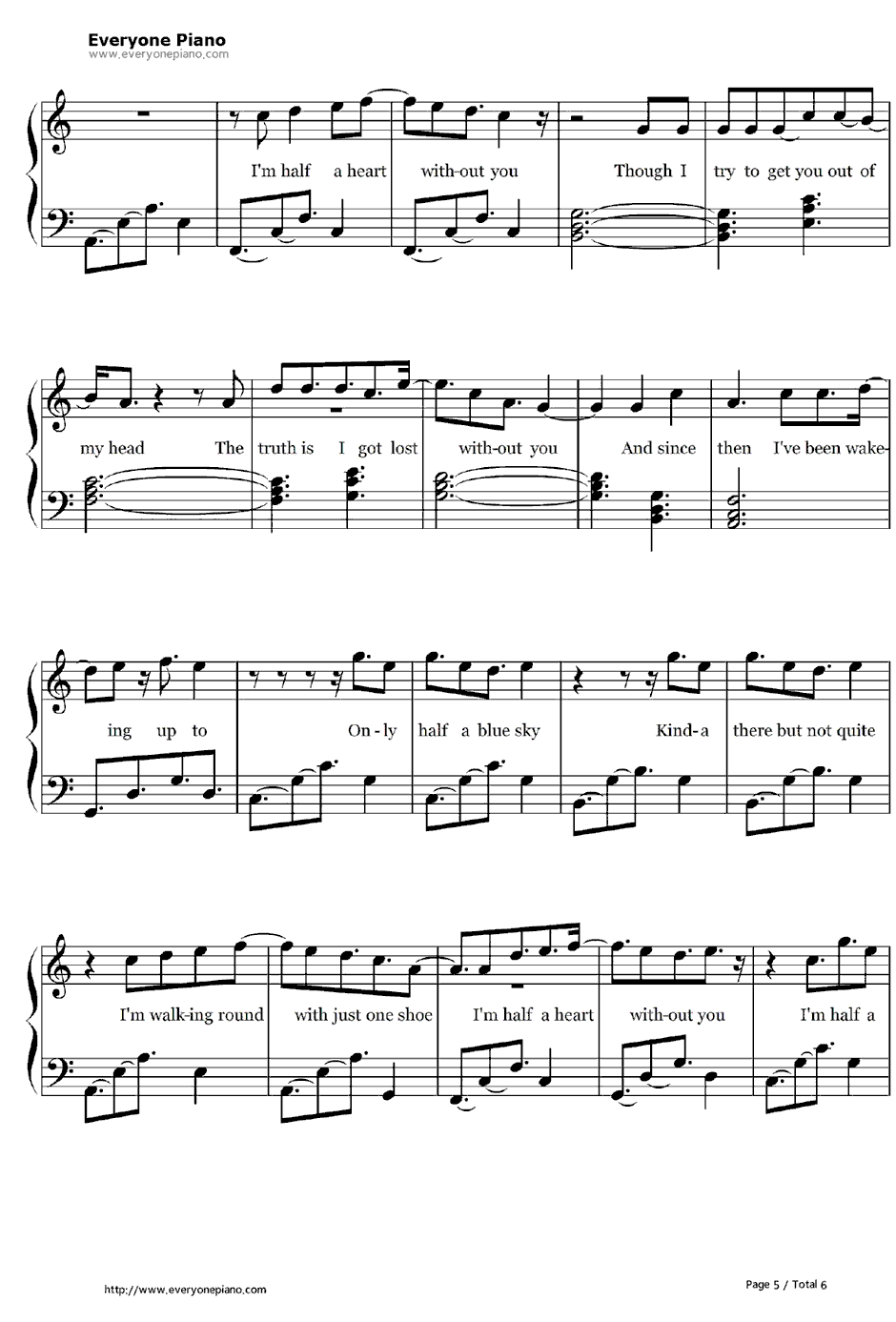 Half a Heart钢琴谱-OneDirection5