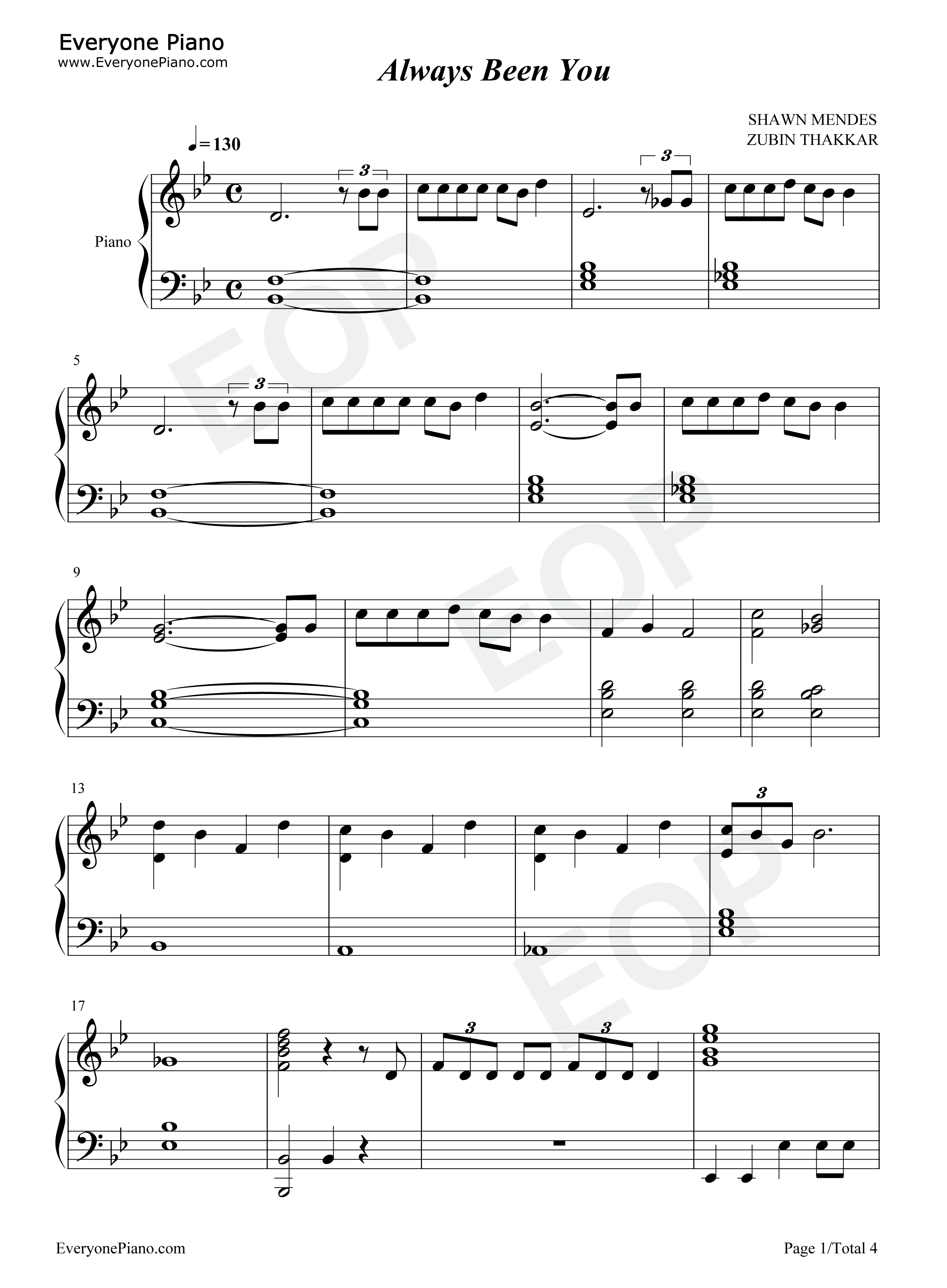 Always Been You钢琴谱-Shawn Mendes1