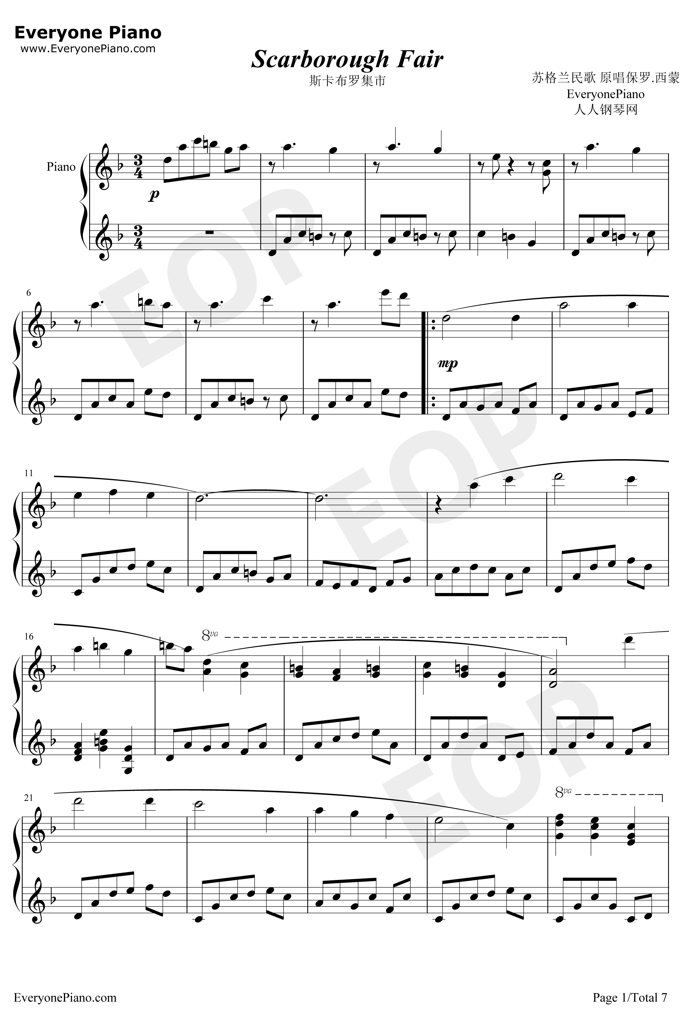 Scarborough Fair钢琴谱-莎拉·布莱曼Sarah Brightman-斯卡布罗集市1