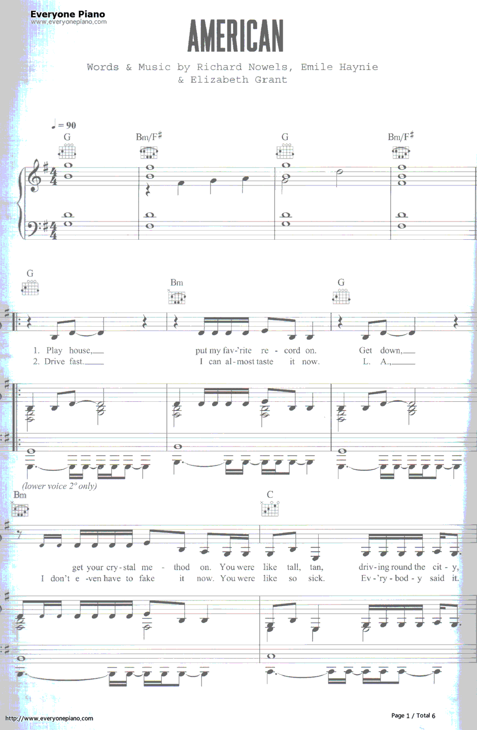 American钢琴谱-LanaDelRey1