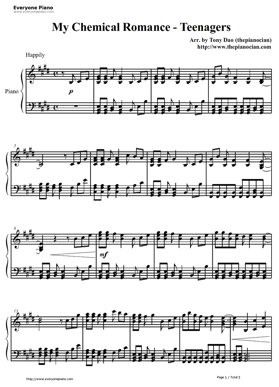 Teenagers钢琴谱-MyChemicalRomance1