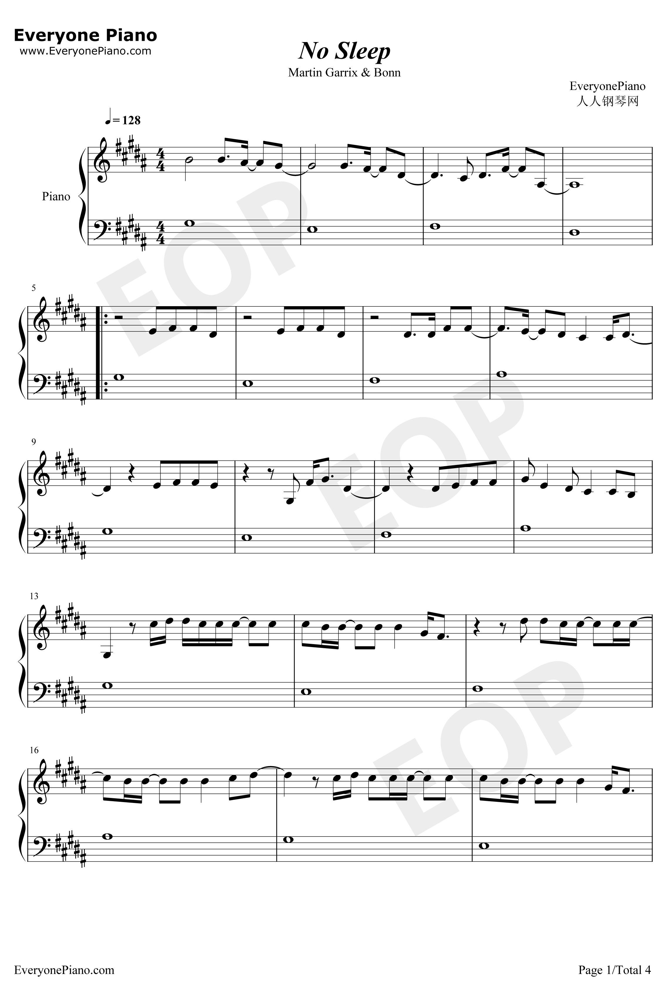 No Sleep钢琴谱-MartinGarrixBonn1