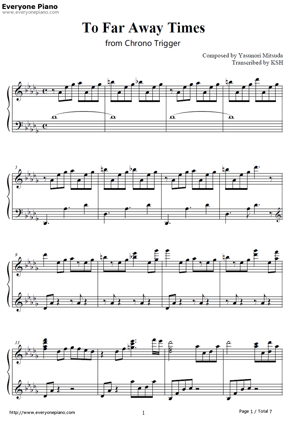 To Far Away Times钢琴谱-Yasunori Mitsuda-《超时空之轮》片尾曲1