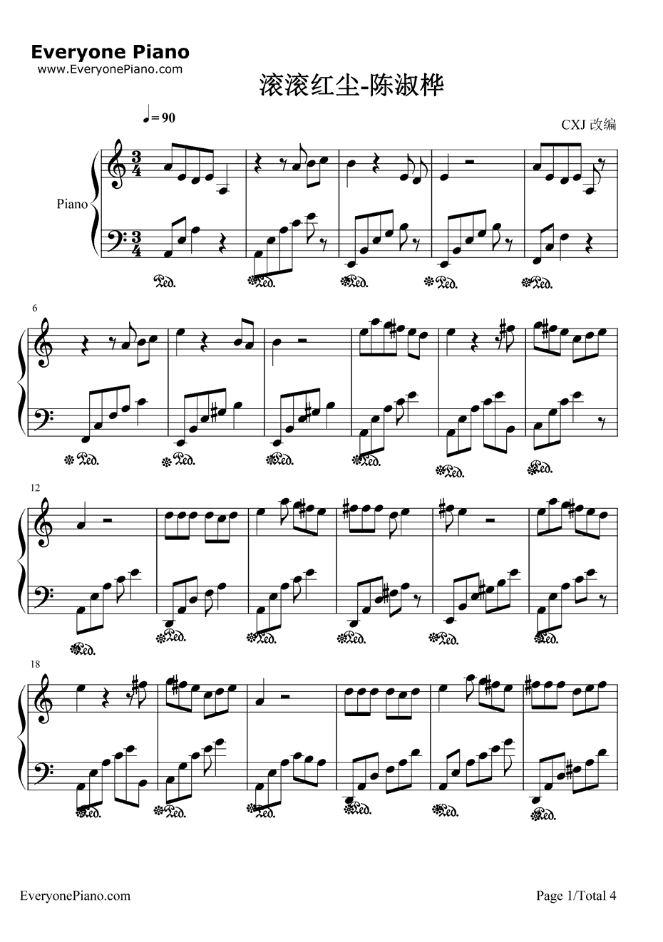 滚滚红尘钢琴谱-陈淑桦-滚滚红尘主题曲1