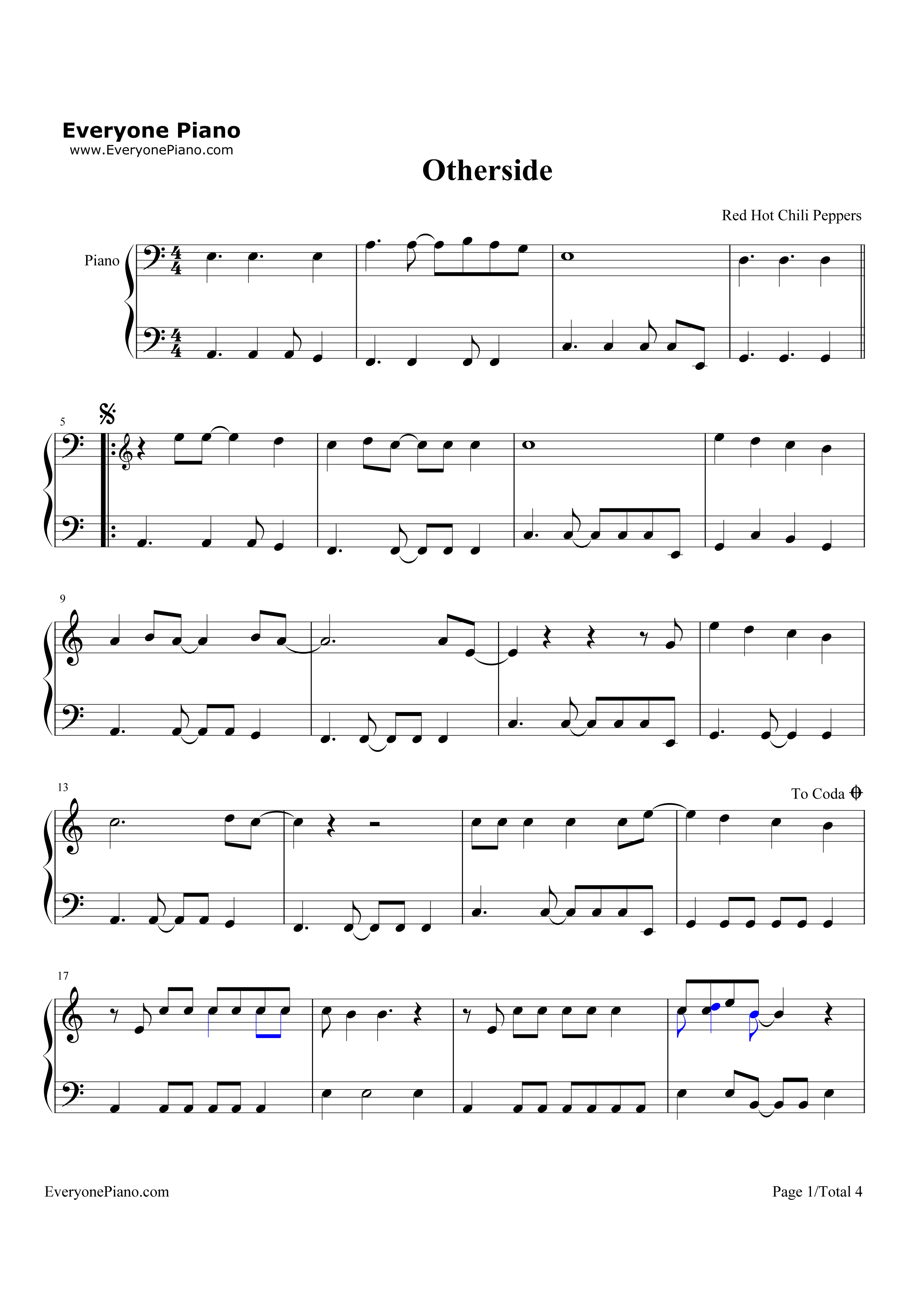 Otherside钢琴谱-Red Hot Chili Peppers1