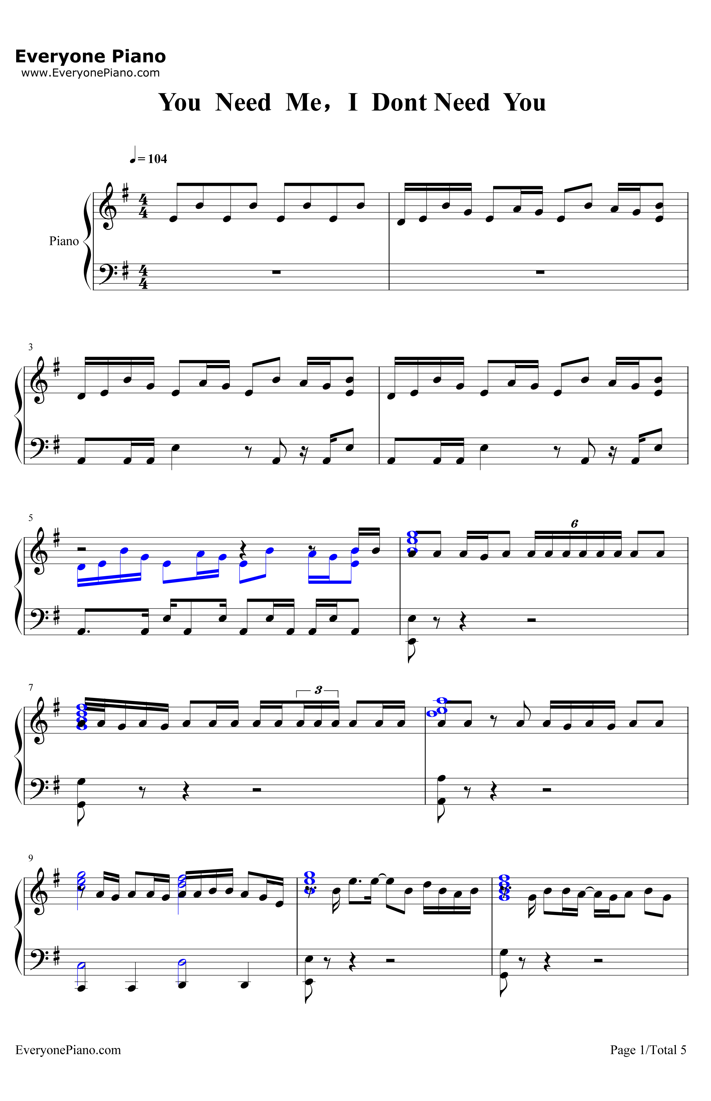 YouNeedMe，IDon'tNeedYou钢琴谱-EdSheeran1