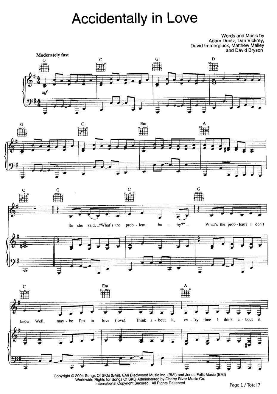 Accidentally In Love钢琴谱-Counting Crows1
