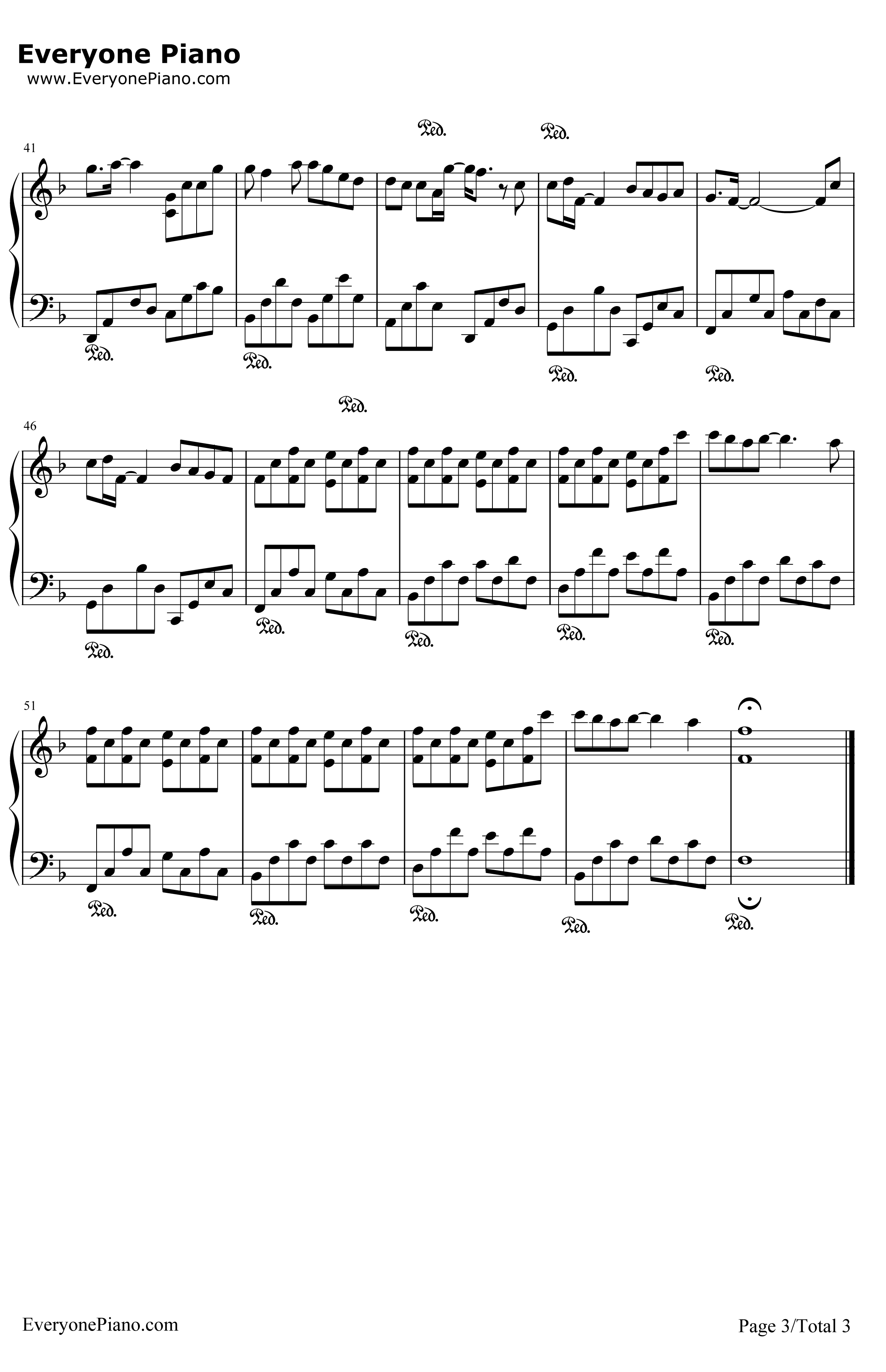 一路向北钢琴谱-周杰伦-头文字D插曲3