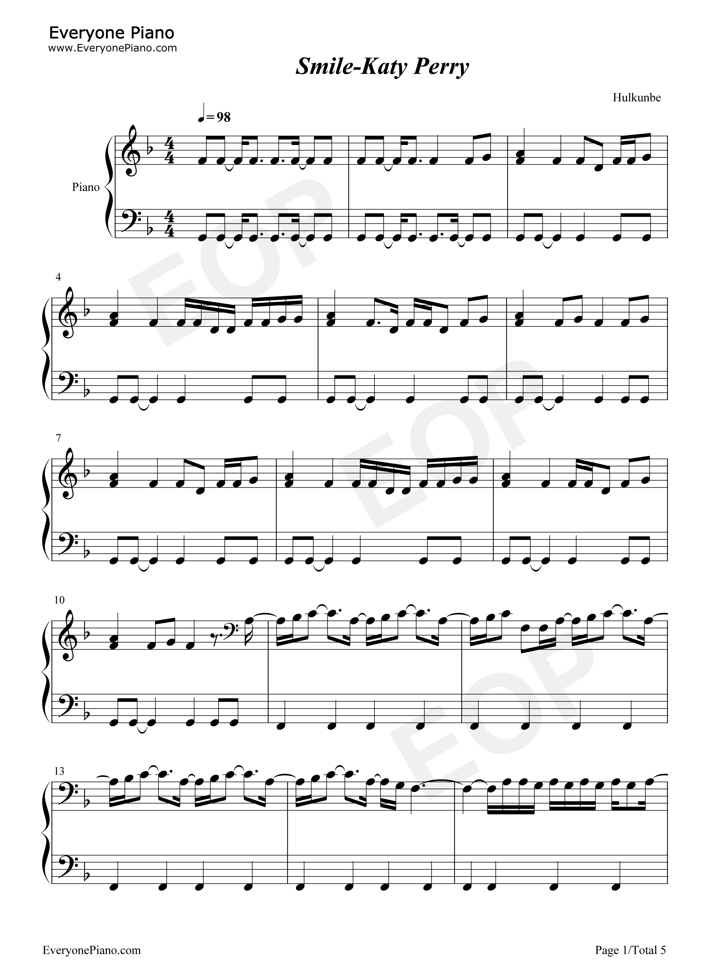 Smile钢琴谱-Katy Perry1