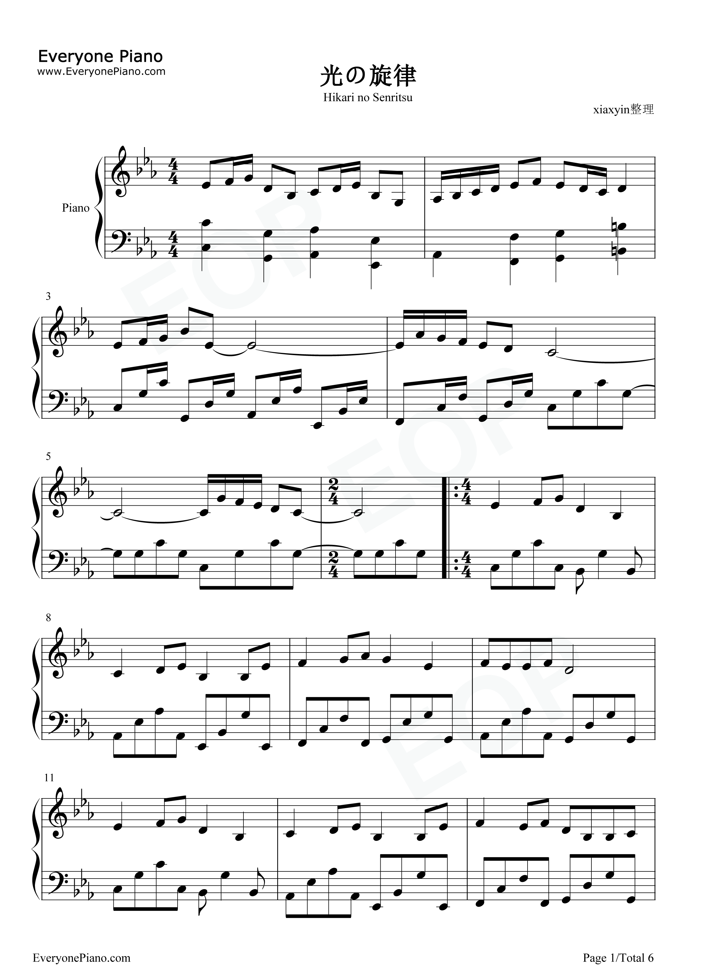 光の旋律钢琴谱-Kalafina1