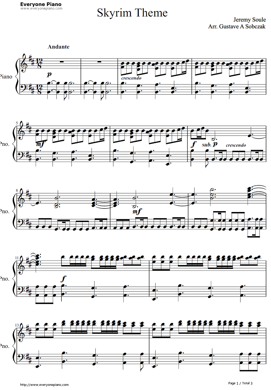 上古卷轴5：天际主题曲钢琴谱-Skyrim1