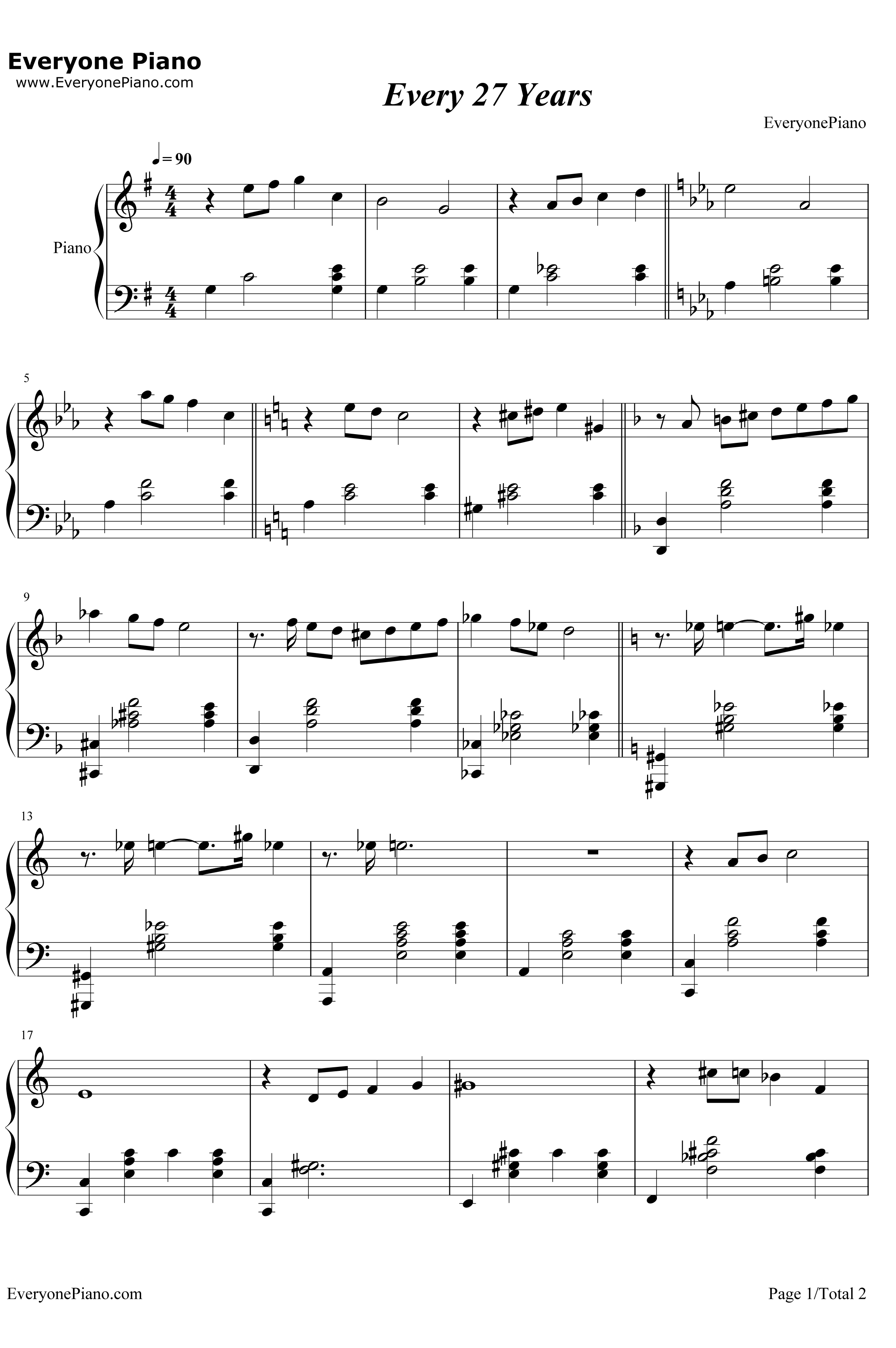 Every 27 Years钢琴谱-BenjaminWallfisch-小丑回魂插曲1