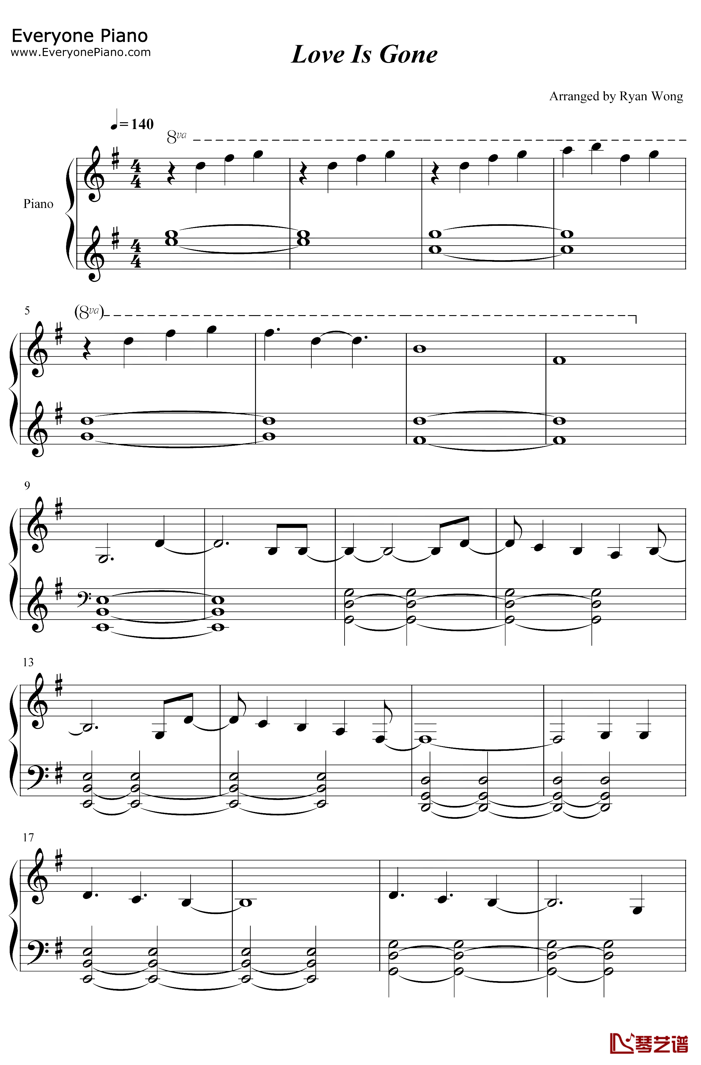 Love Is Gone钢琴谱-Slander Dylan Matthew-抖音热歌1