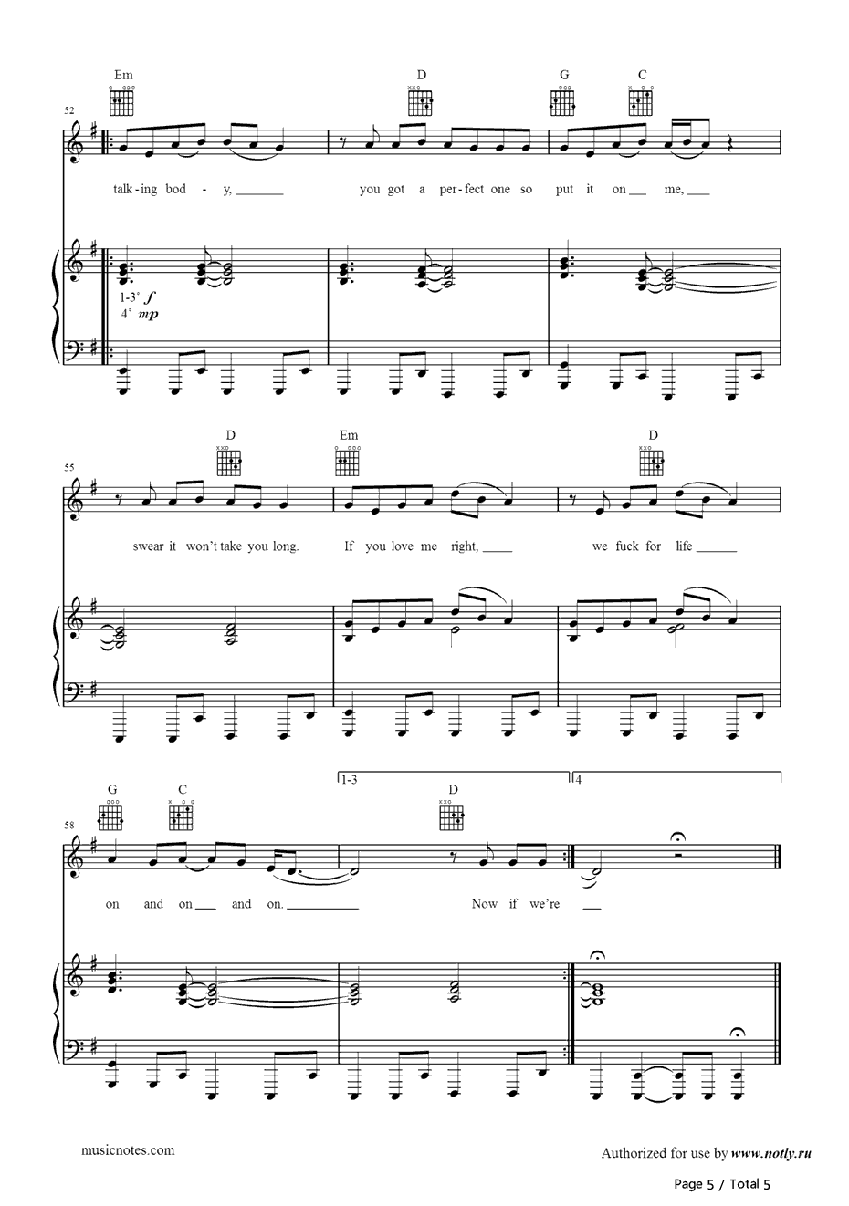 TalkingBody钢琴谱-ToveLo5