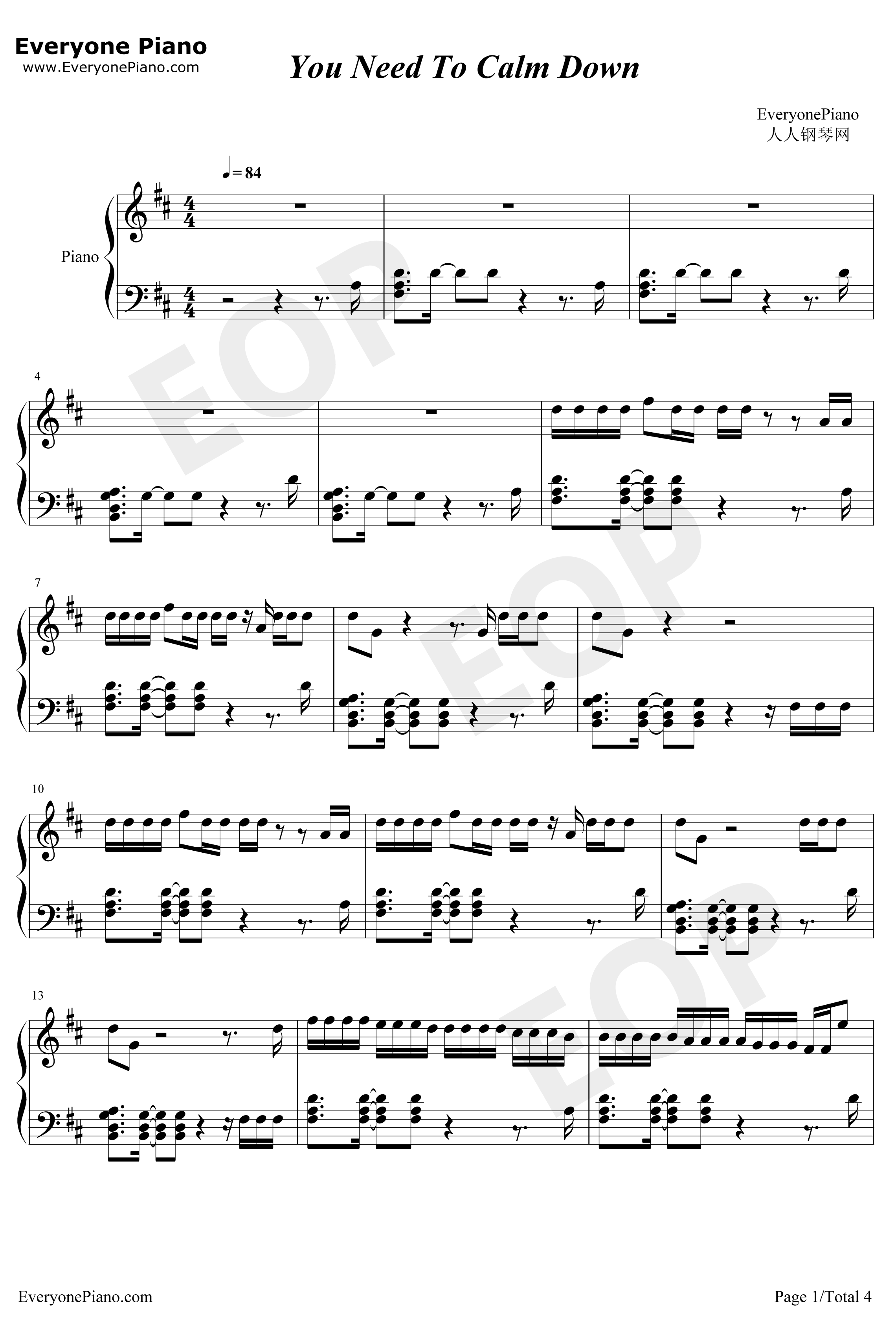 You Need To Calm Down钢琴谱-Taylor Swift1